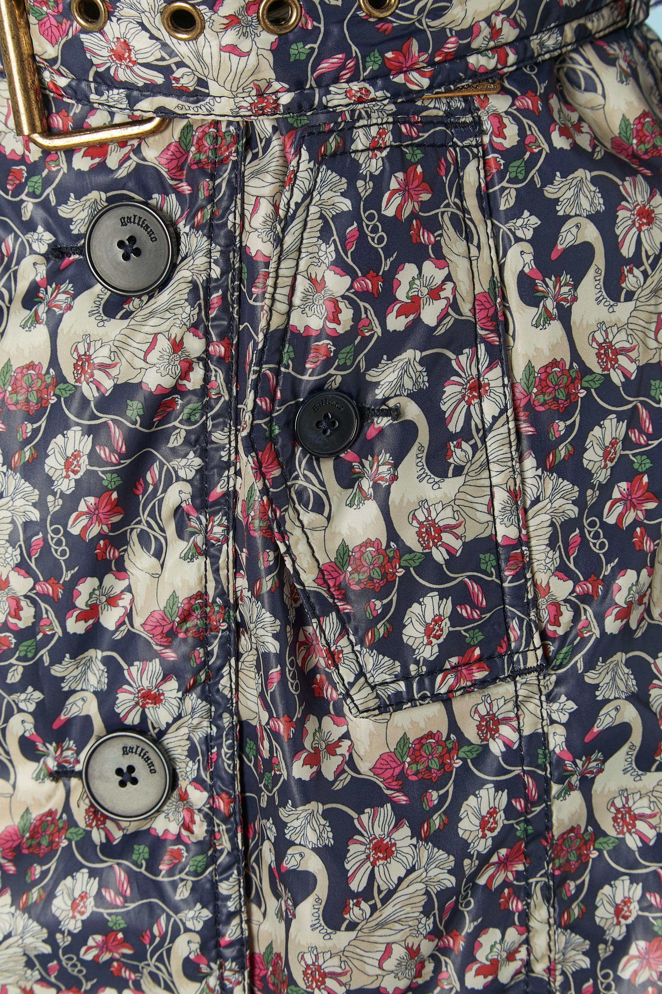Women's Double breasted printed trench-coat with swan and flower print GALLIANO For Sale