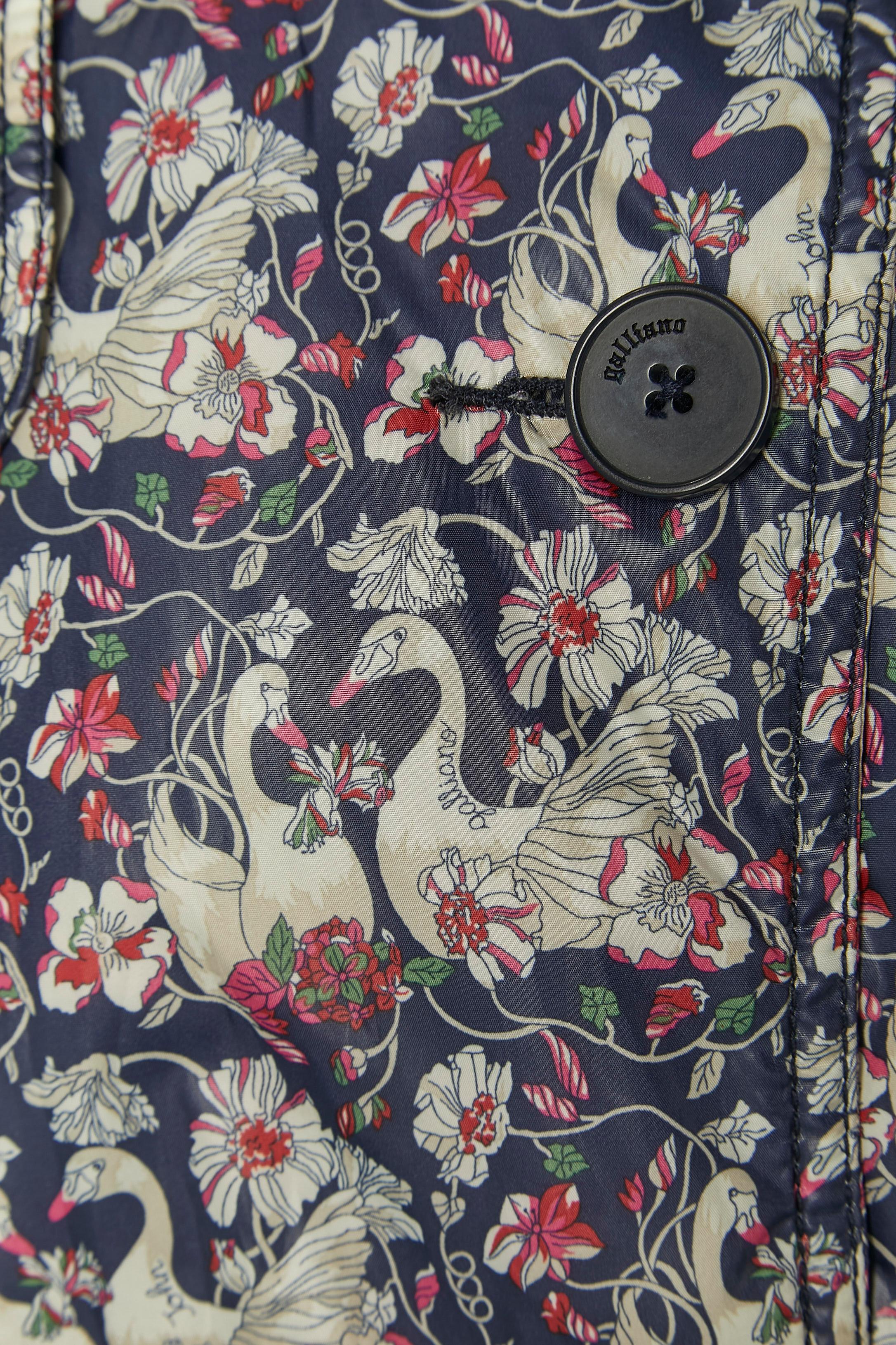 Double breasted printed trench-coat with swan and flower print GALLIANO For Sale 1