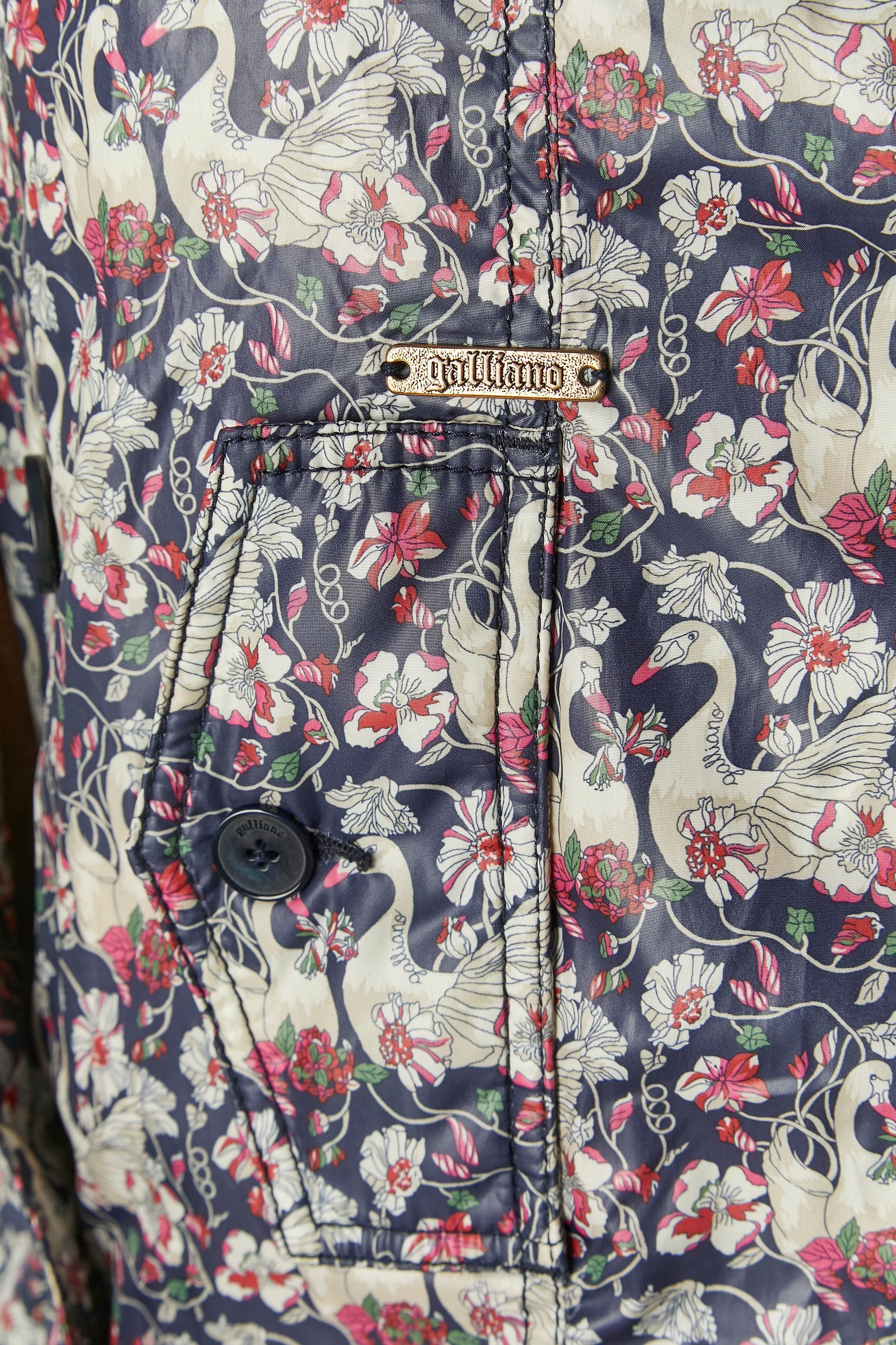 Double breasted printed trench-coat with swan and flower print GALLIANO For Sale 4