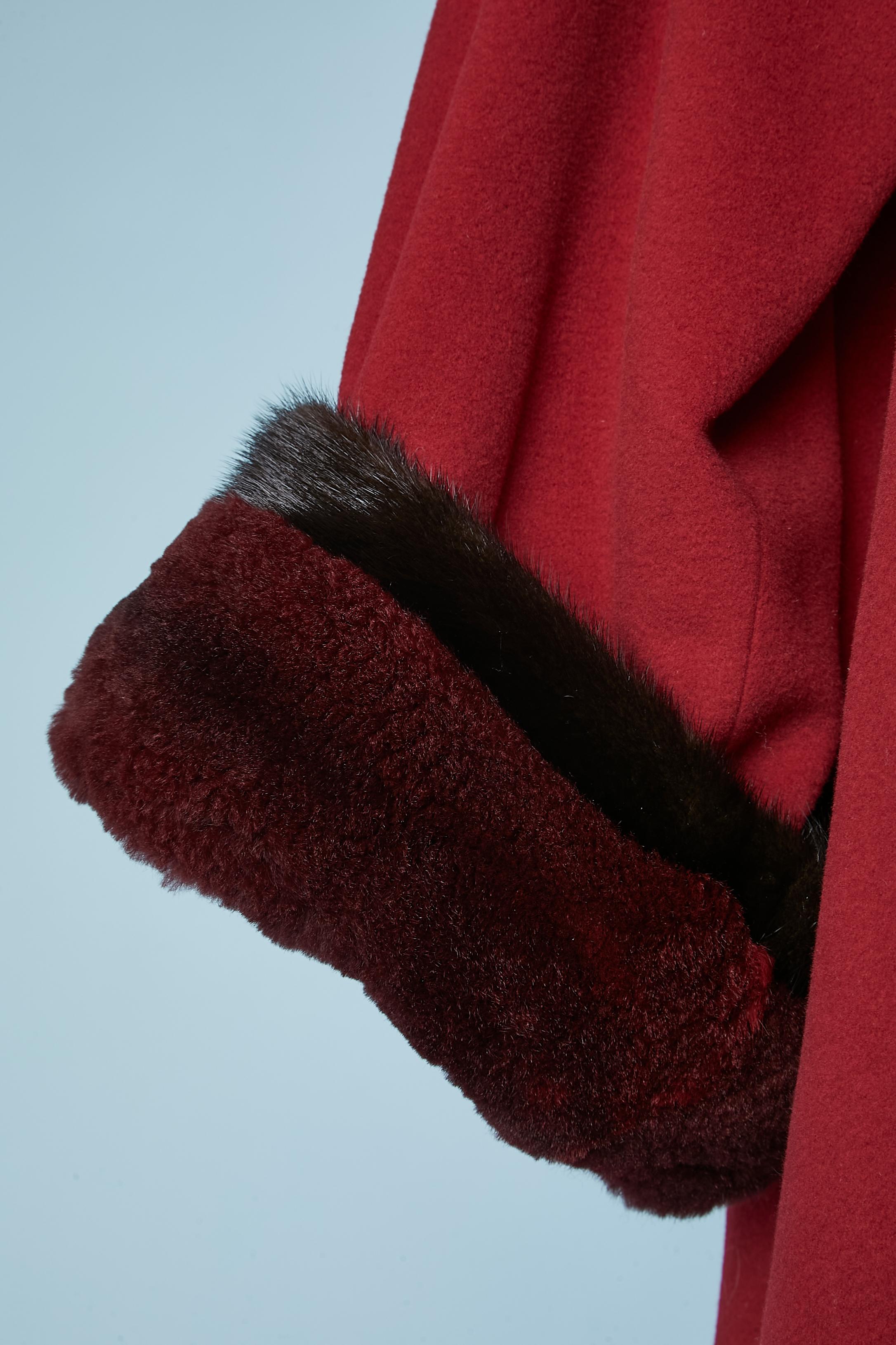 Double-breasted red wool jacket with collar and cuff furs and bow YSL Fourrures  In Excellent Condition In Saint-Ouen-Sur-Seine, FR