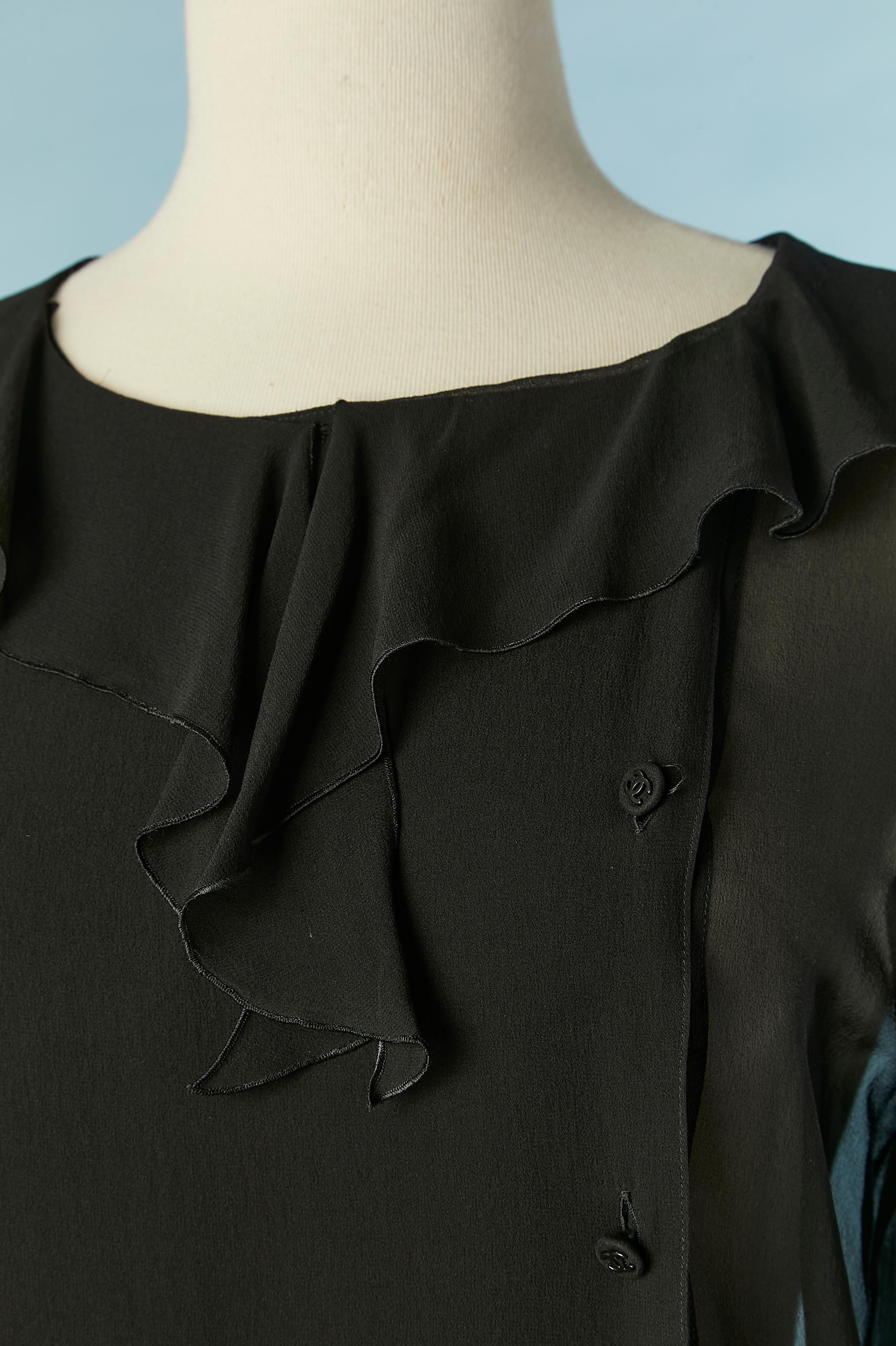 Black Double-breasted silk chiffon shirt with ruffle on the collar and cuff CHANEL For Sale