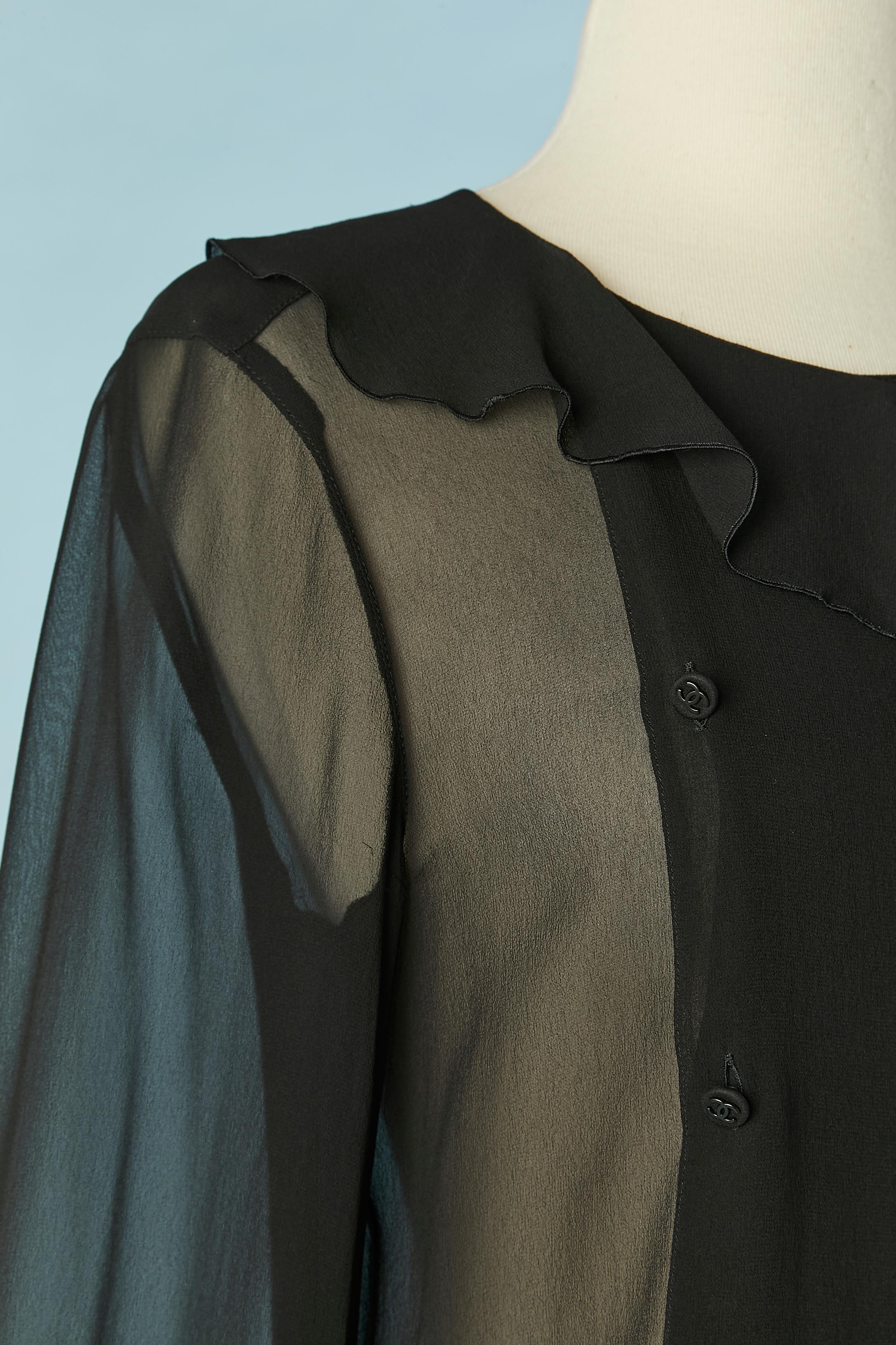 Women's Double-breasted silk chiffon shirt with ruffle on the collar and cuff CHANEL For Sale