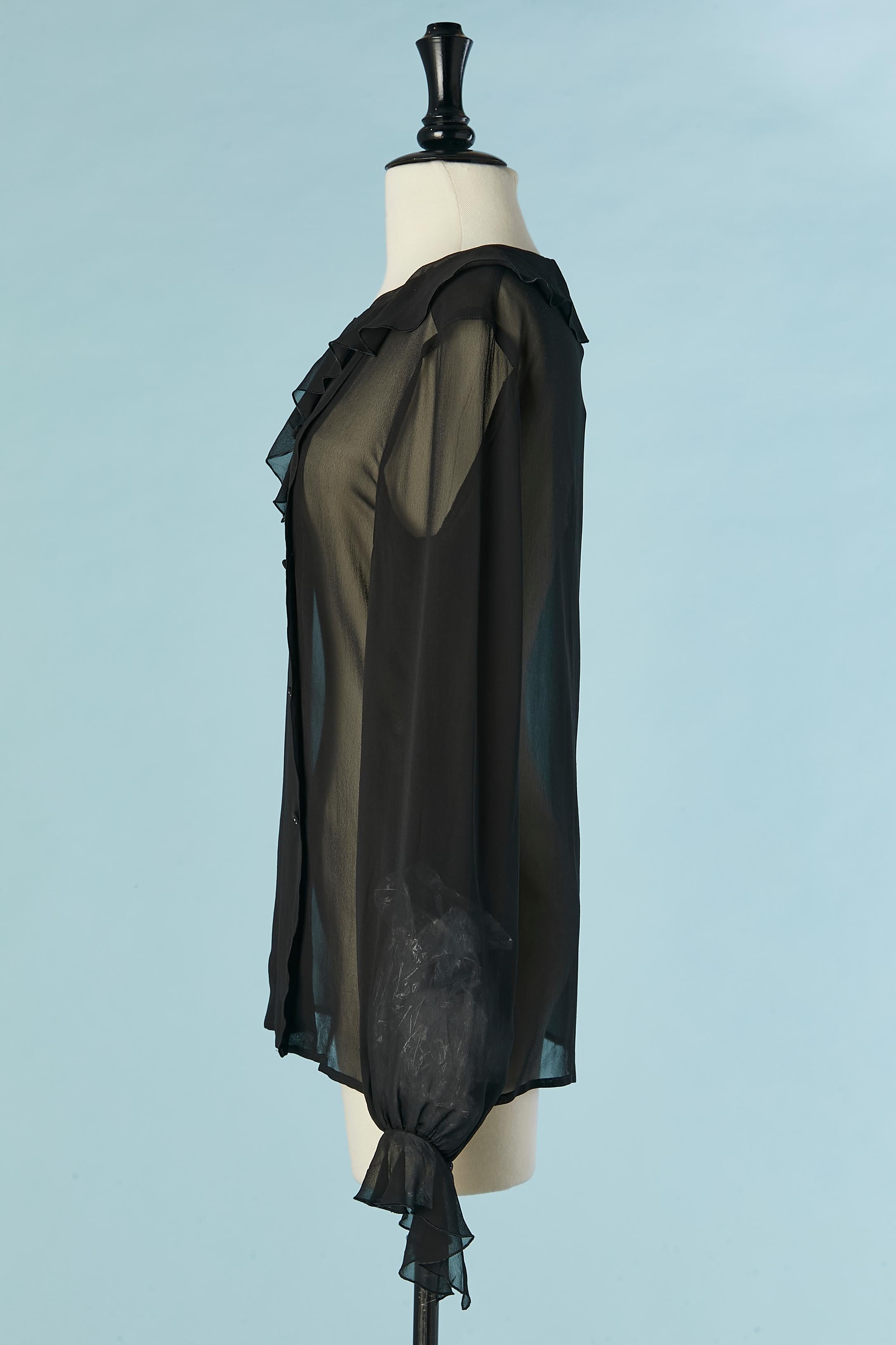 Double-breasted silk chiffon shirt with ruffle on the collar and cuff CHANEL For Sale 1