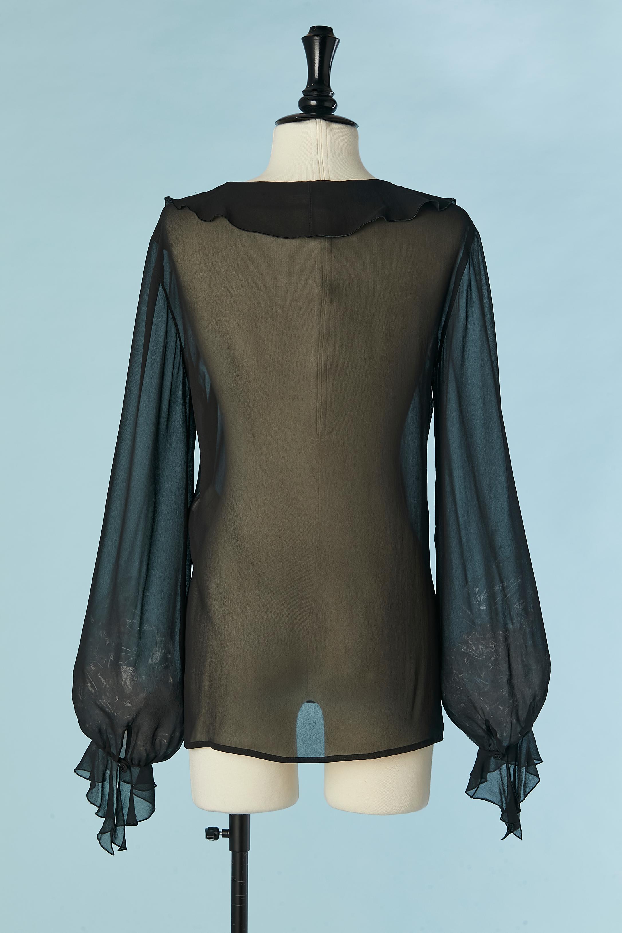 Double-breasted silk chiffon shirt with ruffle on the collar and cuff CHANEL For Sale 2