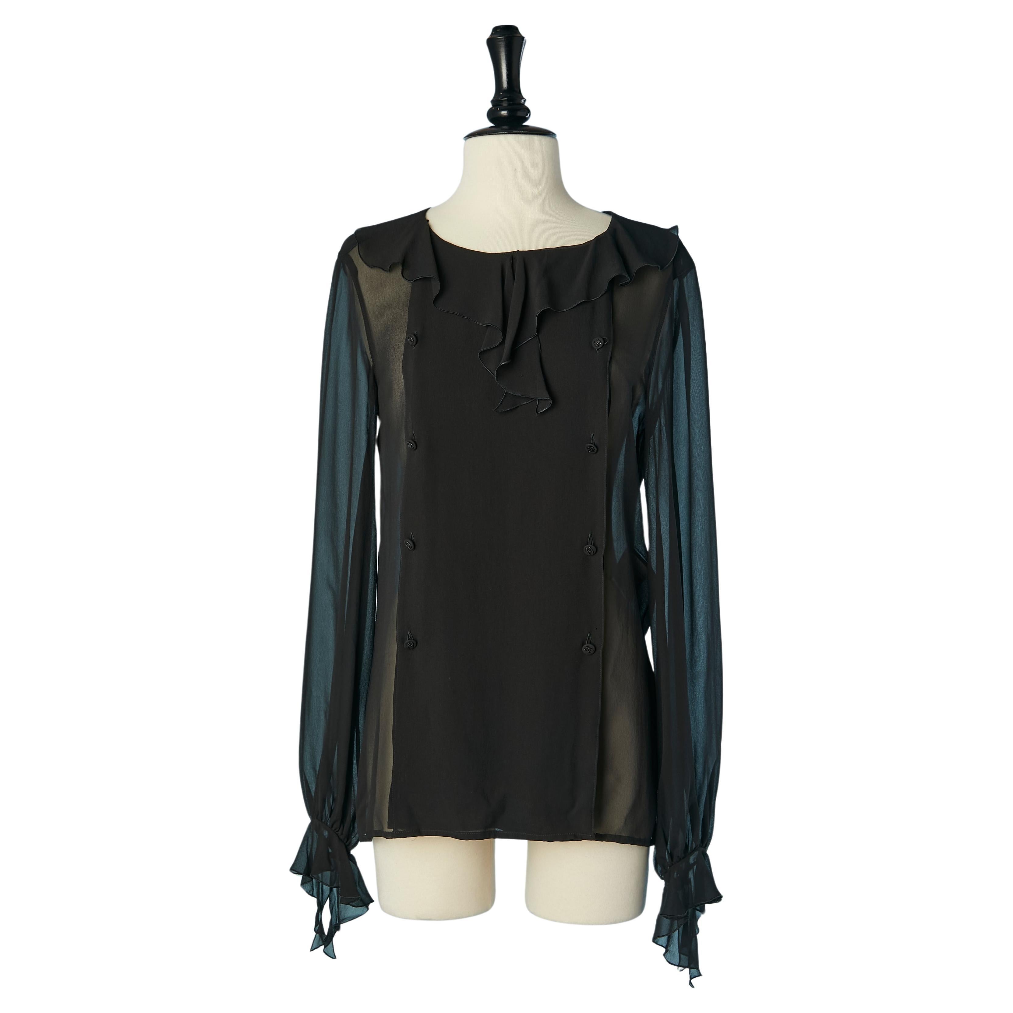 Double-breasted silk chiffon shirt with ruffle on the collar and cuff CHANEL For Sale