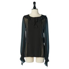 Double-breasted silk chiffon shirt with ruffle on the collar and cuff CHANEL