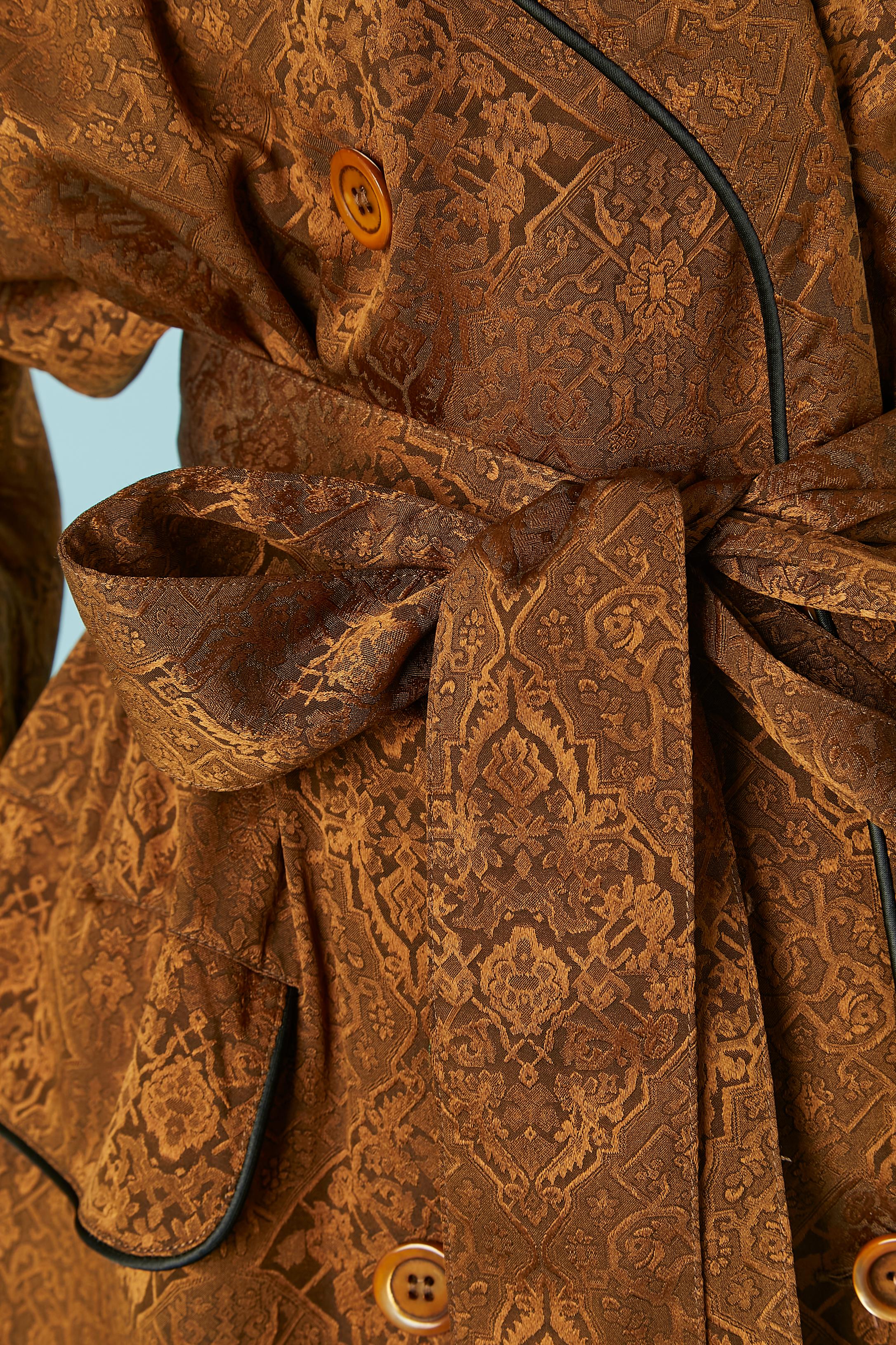 Brown Double breasted silk jacquard cocktail dress Yves Saint Laurent Variation For Sale