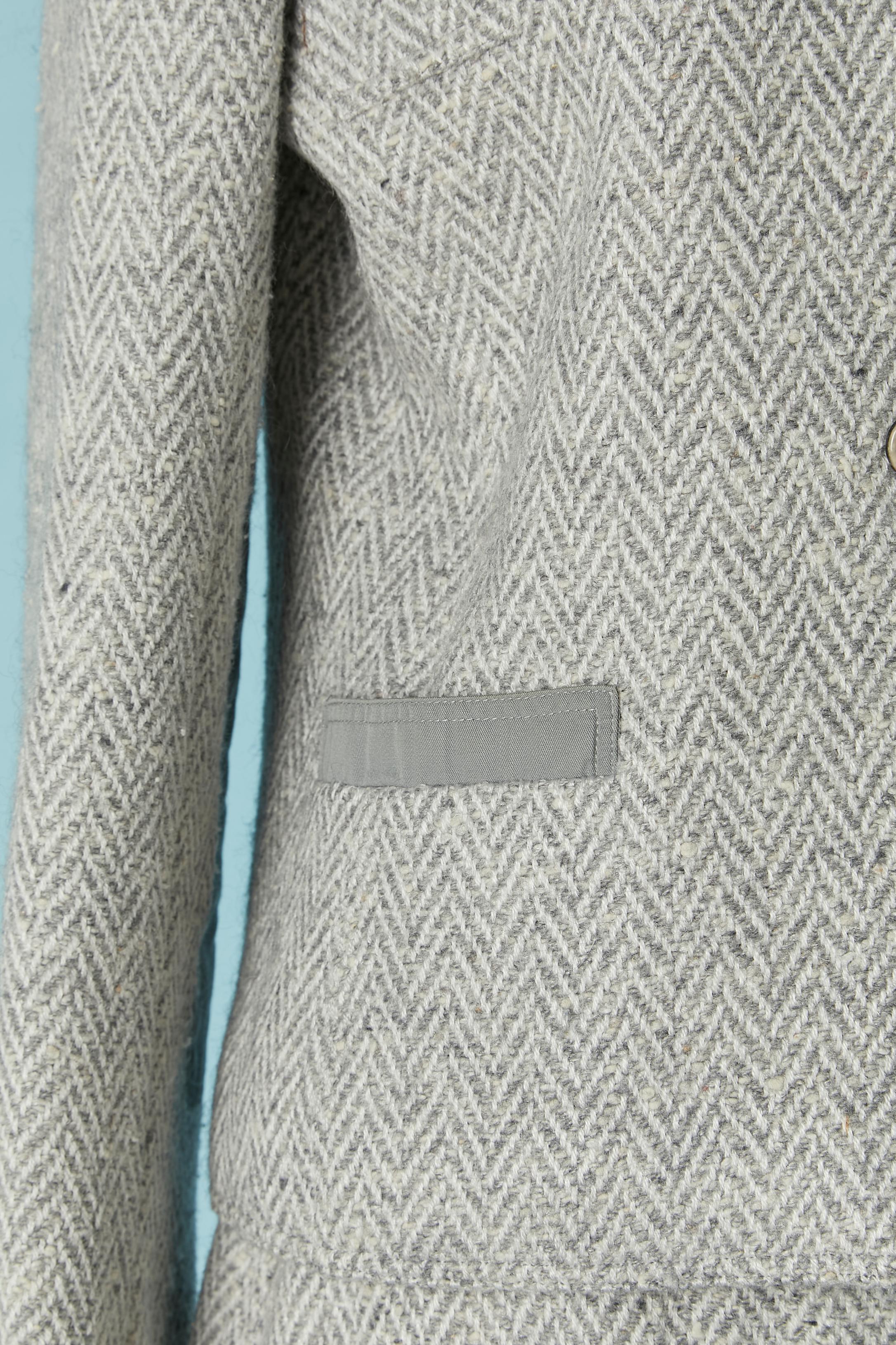 Women's Double breasted skirt suit in tweed with chevron pattern COURREGES For Sale