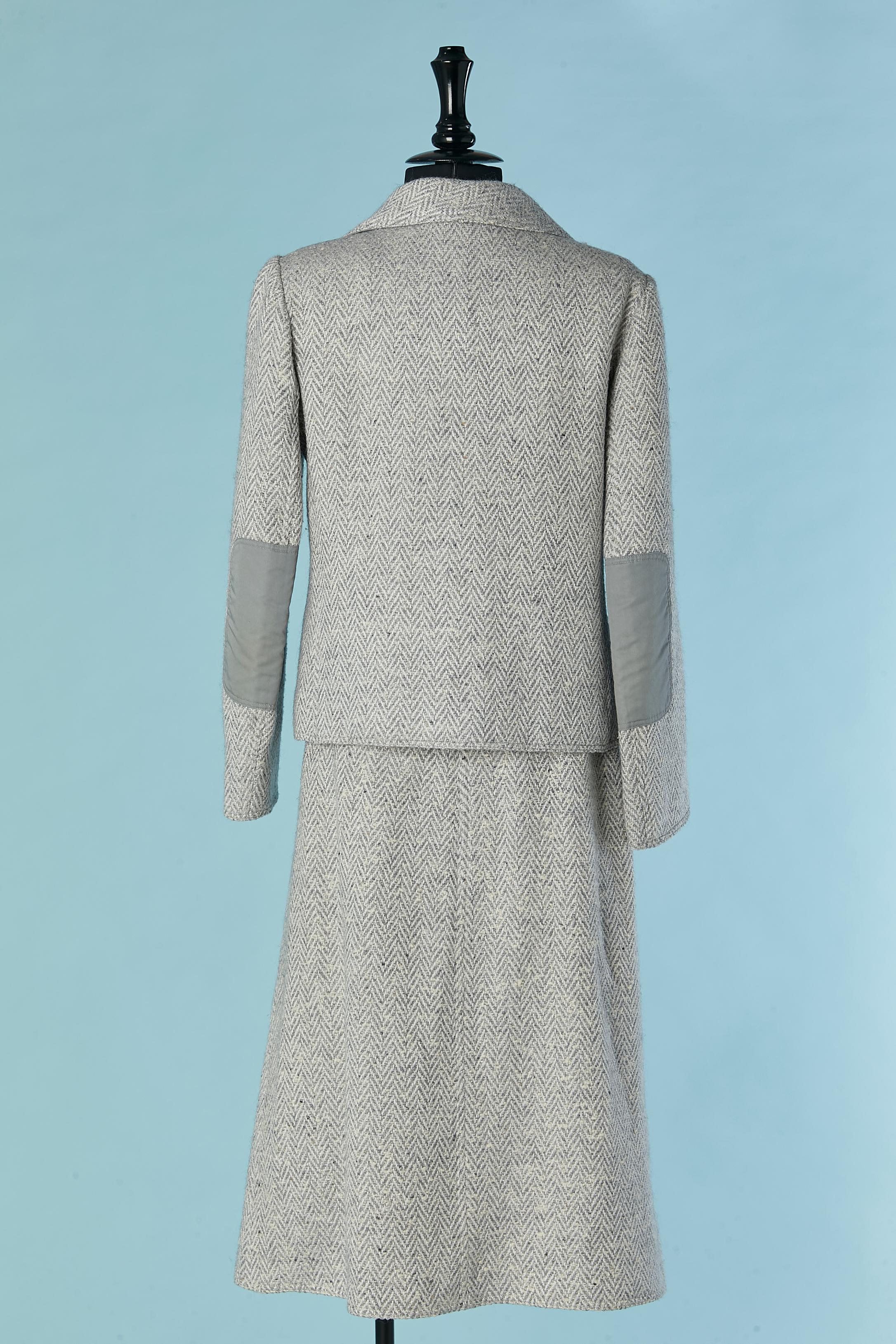 Double breasted skirt suit in tweed with chevron pattern COURREGES For Sale 2