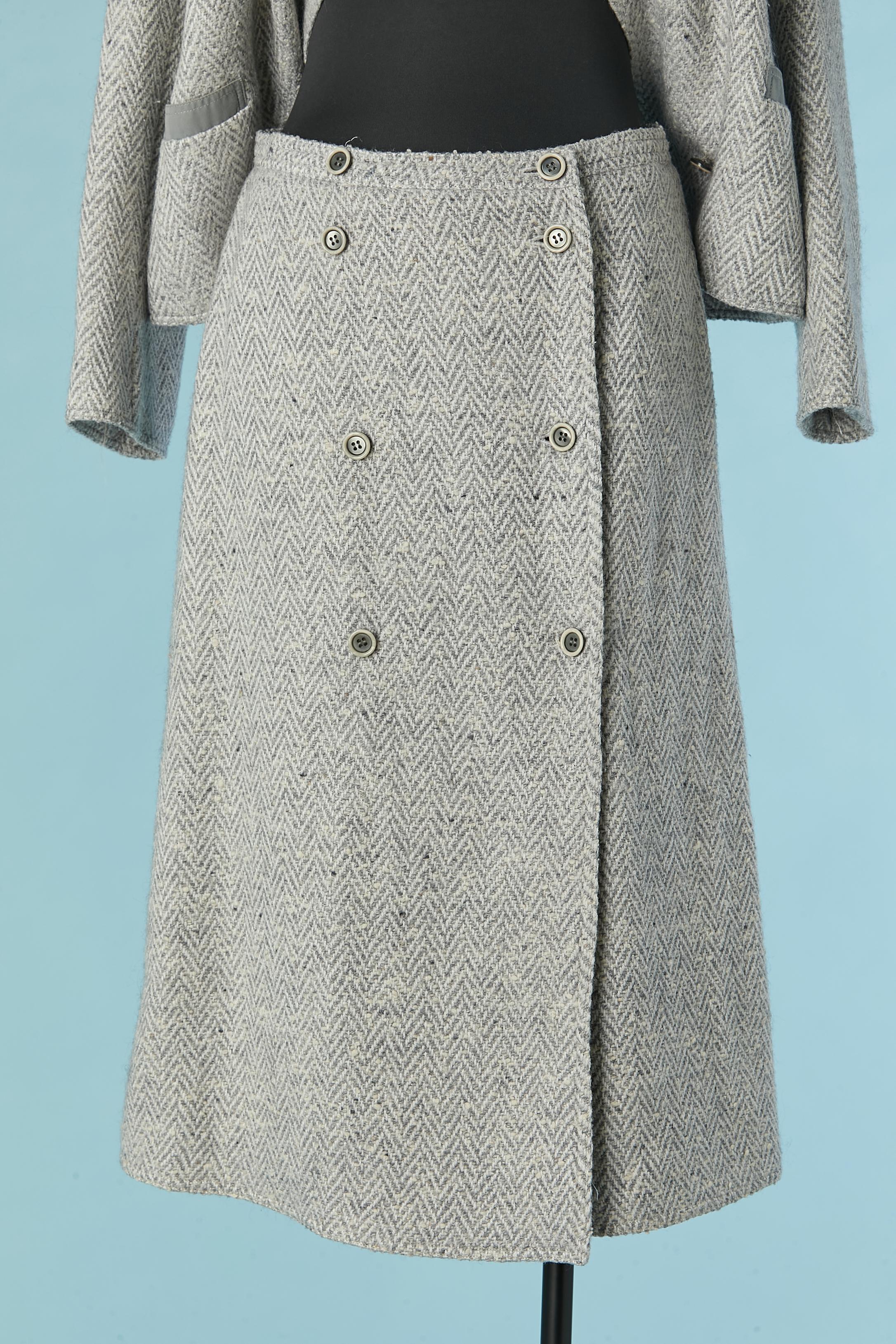 Double breasted skirt suit in tweed with chevron pattern COURREGES For Sale 3