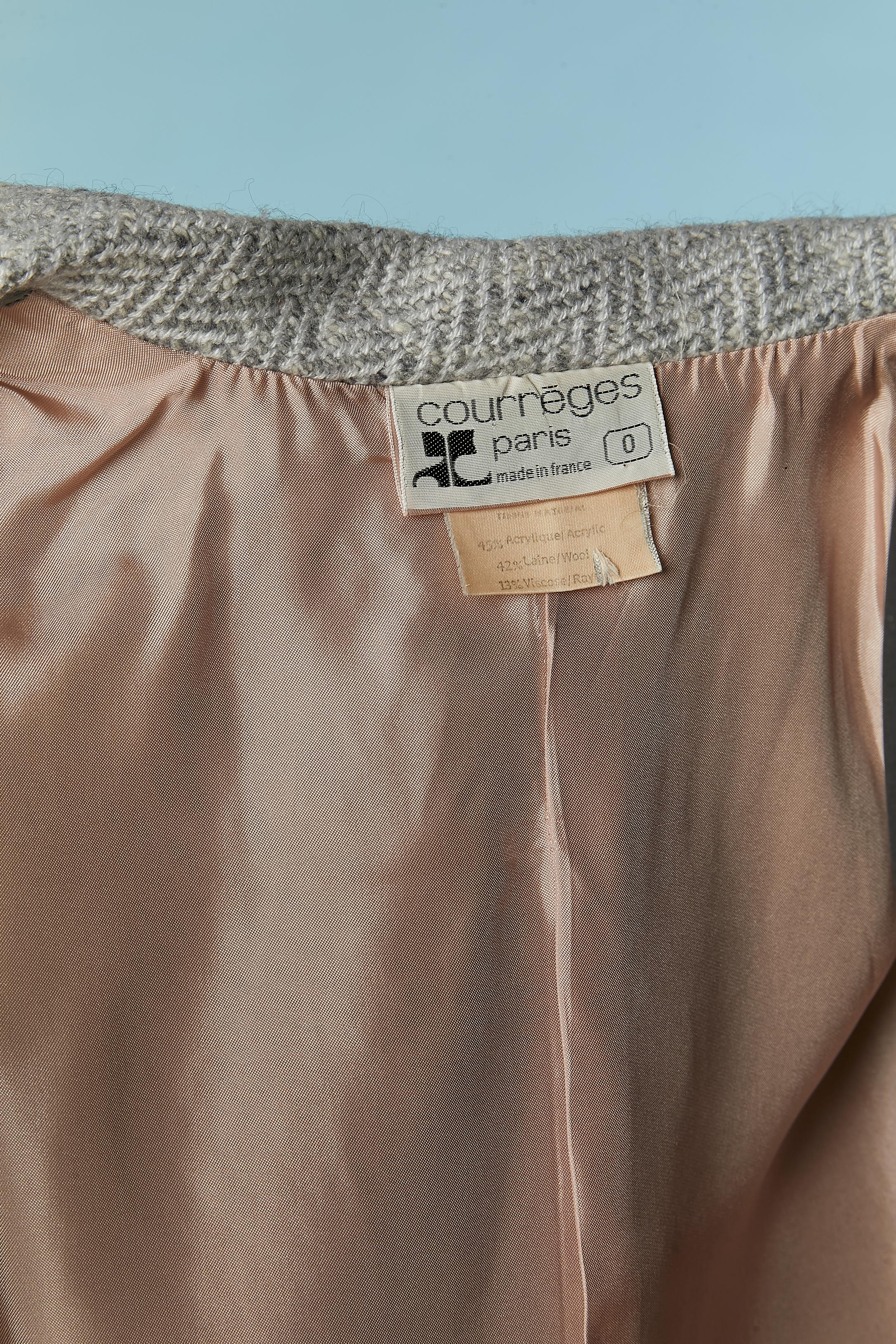 Double breasted skirt suit in tweed with chevron pattern COURREGES For Sale 4