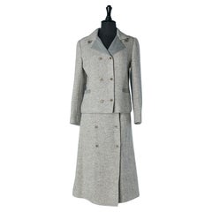 Double breasted skirt suit in tweed with chevron pattern COURREGES