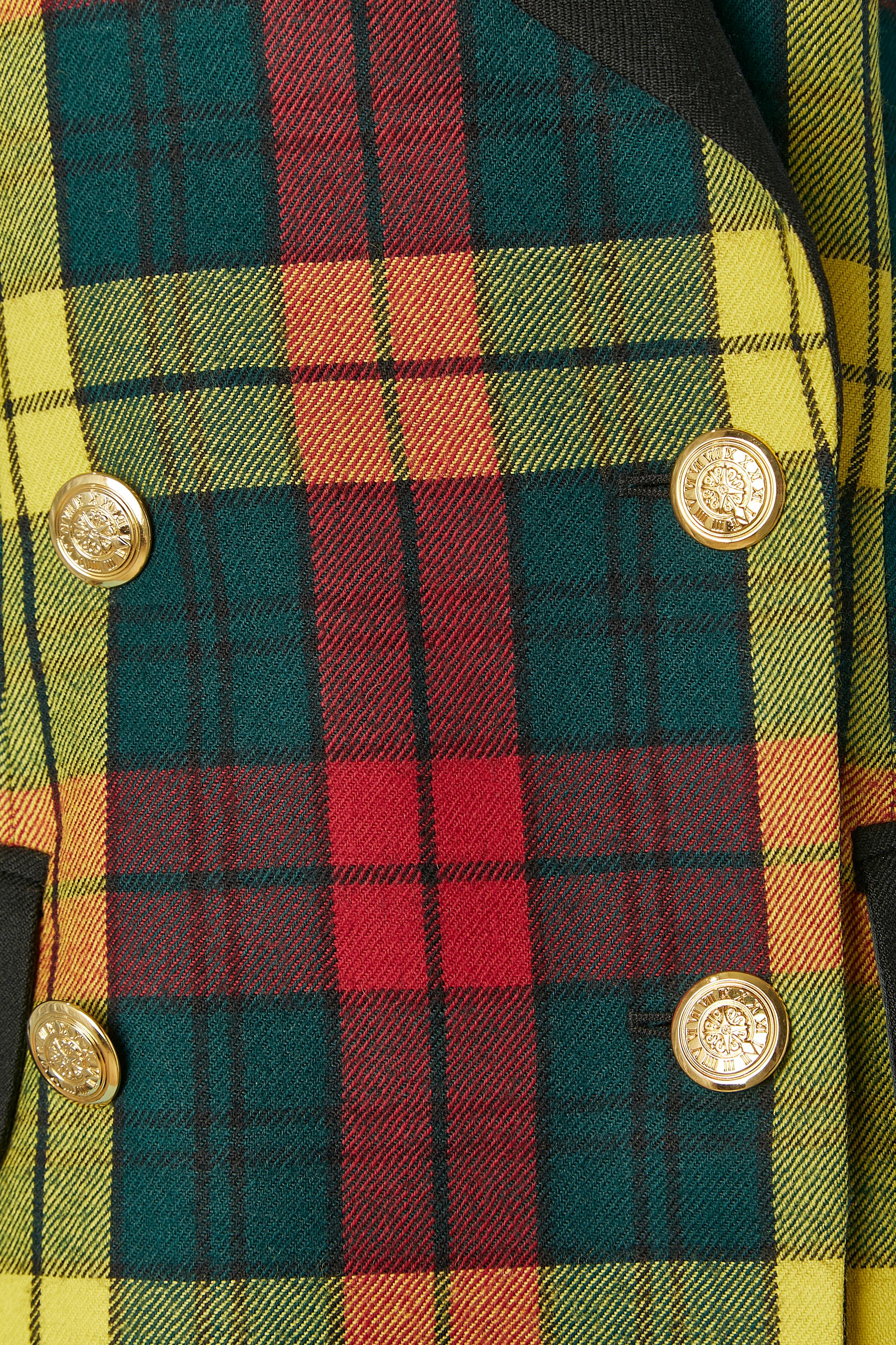 Black Double-breasted Tartan jacket with black sleeve ESCADA by Margaretha Ley For Sale