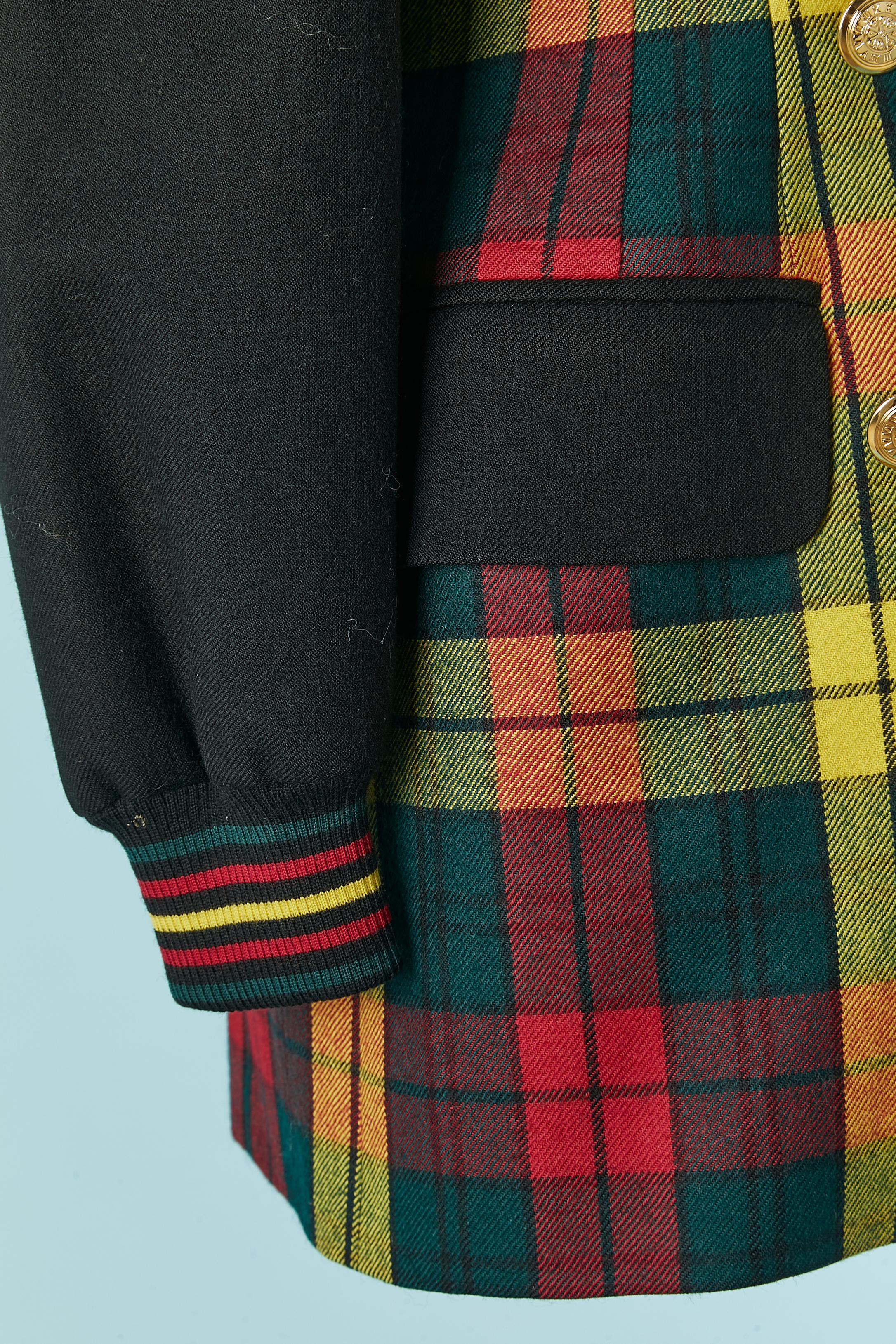 Double-breasted Tartan jacket with black sleeve ESCADA by Margaretha Ley In Excellent Condition For Sale In Saint-Ouen-Sur-Seine, FR