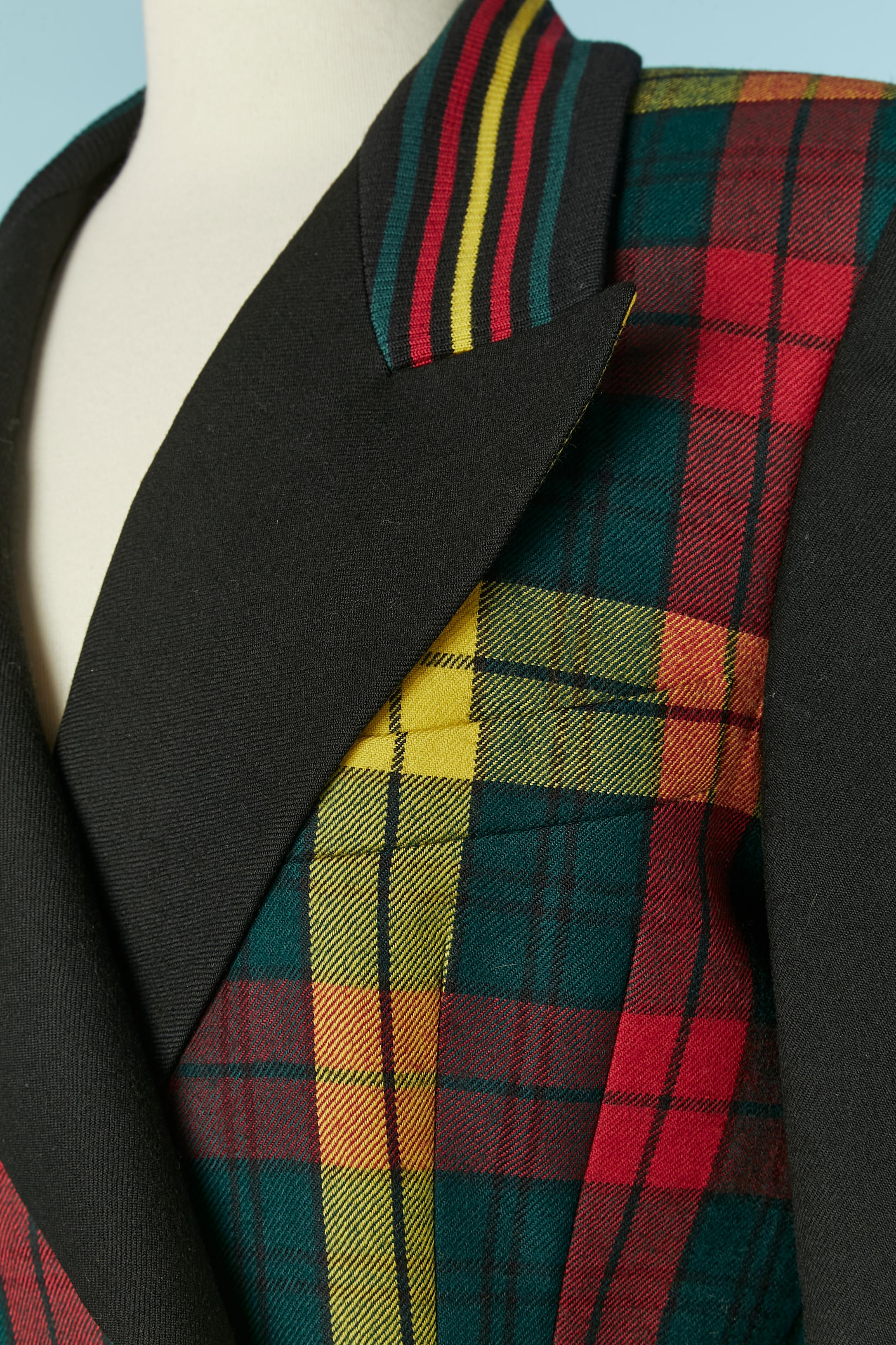 Women's Double-breasted Tartan jacket with black sleeve ESCADA by Margaretha Ley For Sale
