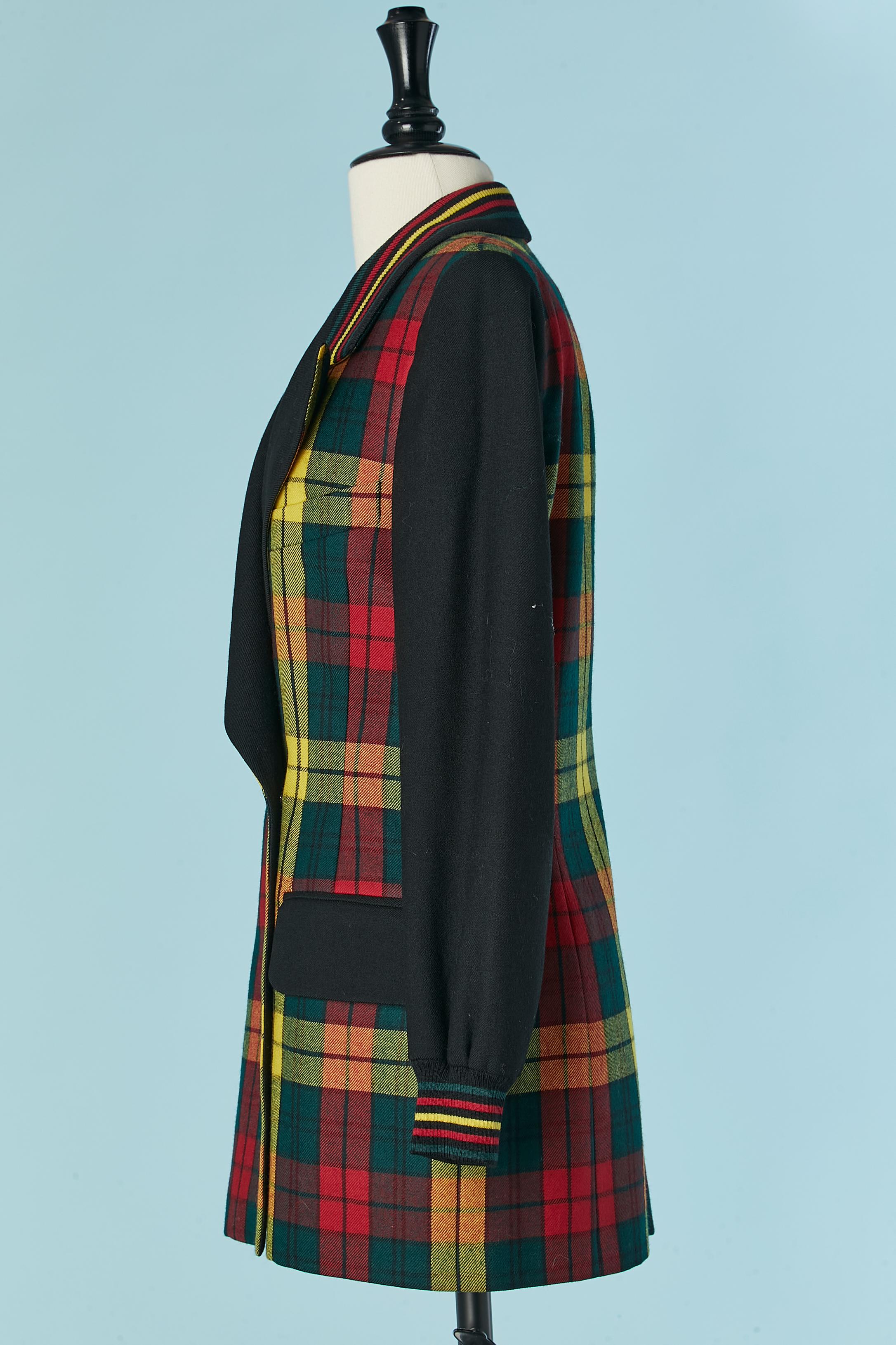 Double-breasted Tartan jacket with black sleeve ESCADA by Margaretha Ley For Sale 1