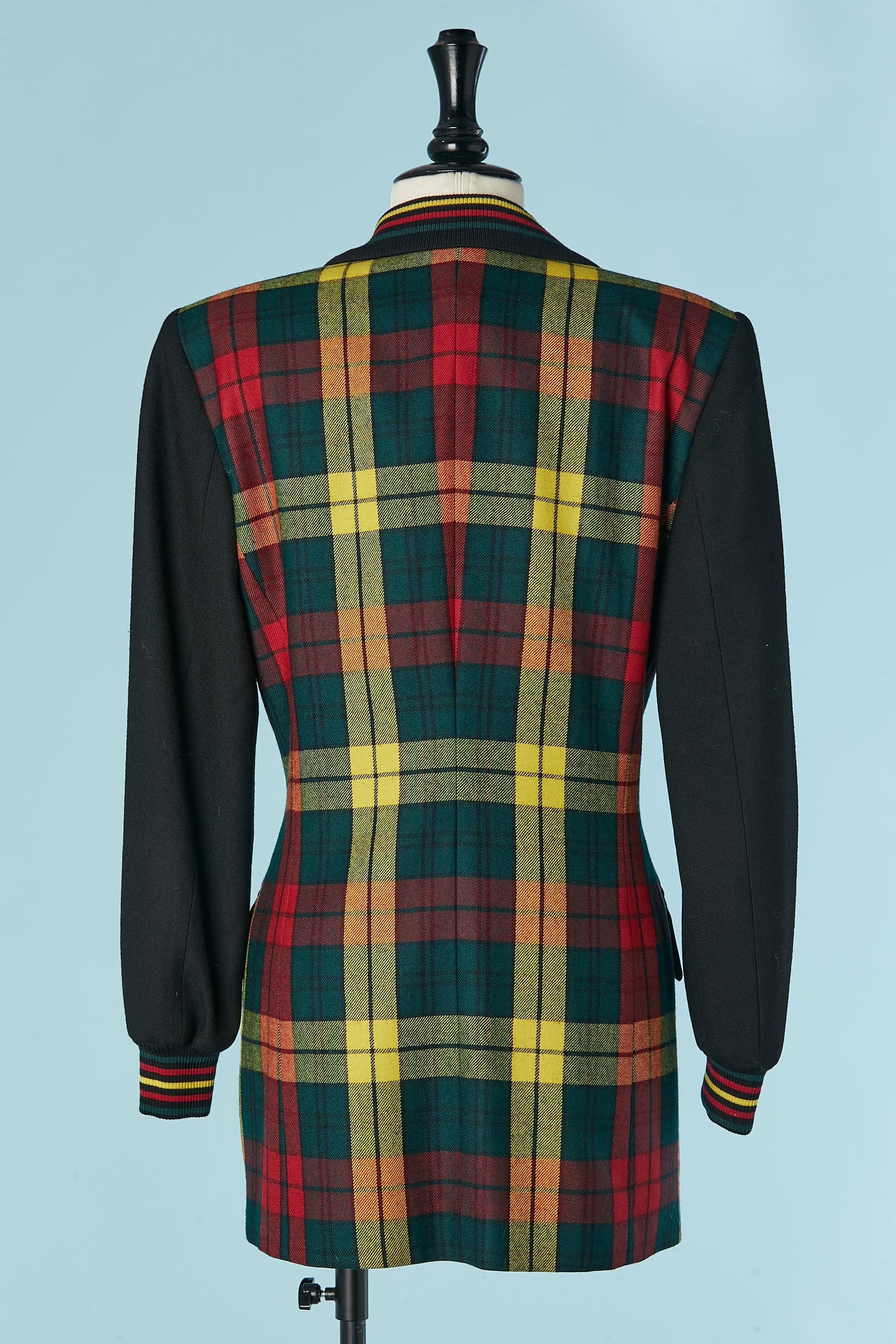 Double-breasted Tartan jacket with black sleeve ESCADA by Margaretha Ley For Sale 2