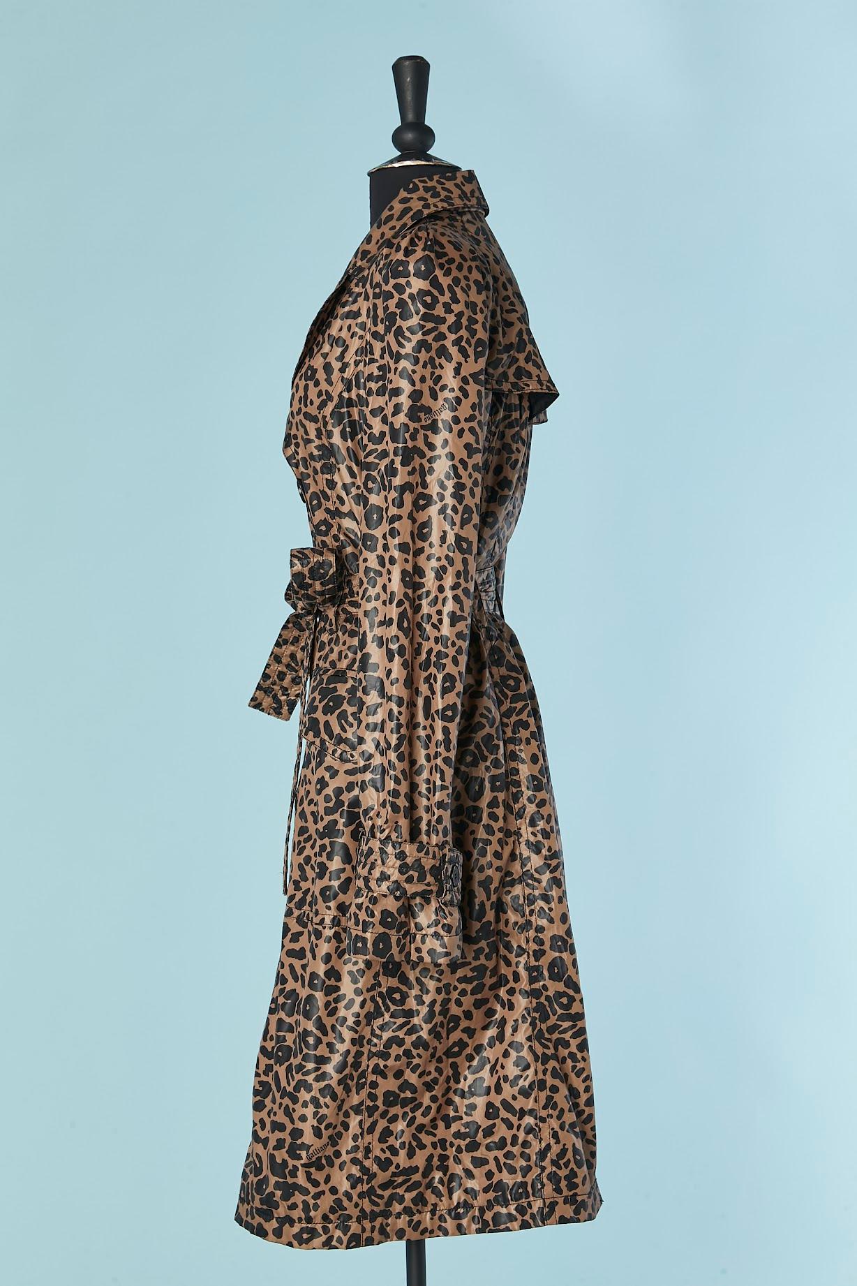 Double breasted trench-coat with leopard print Galliano For Sale 1
