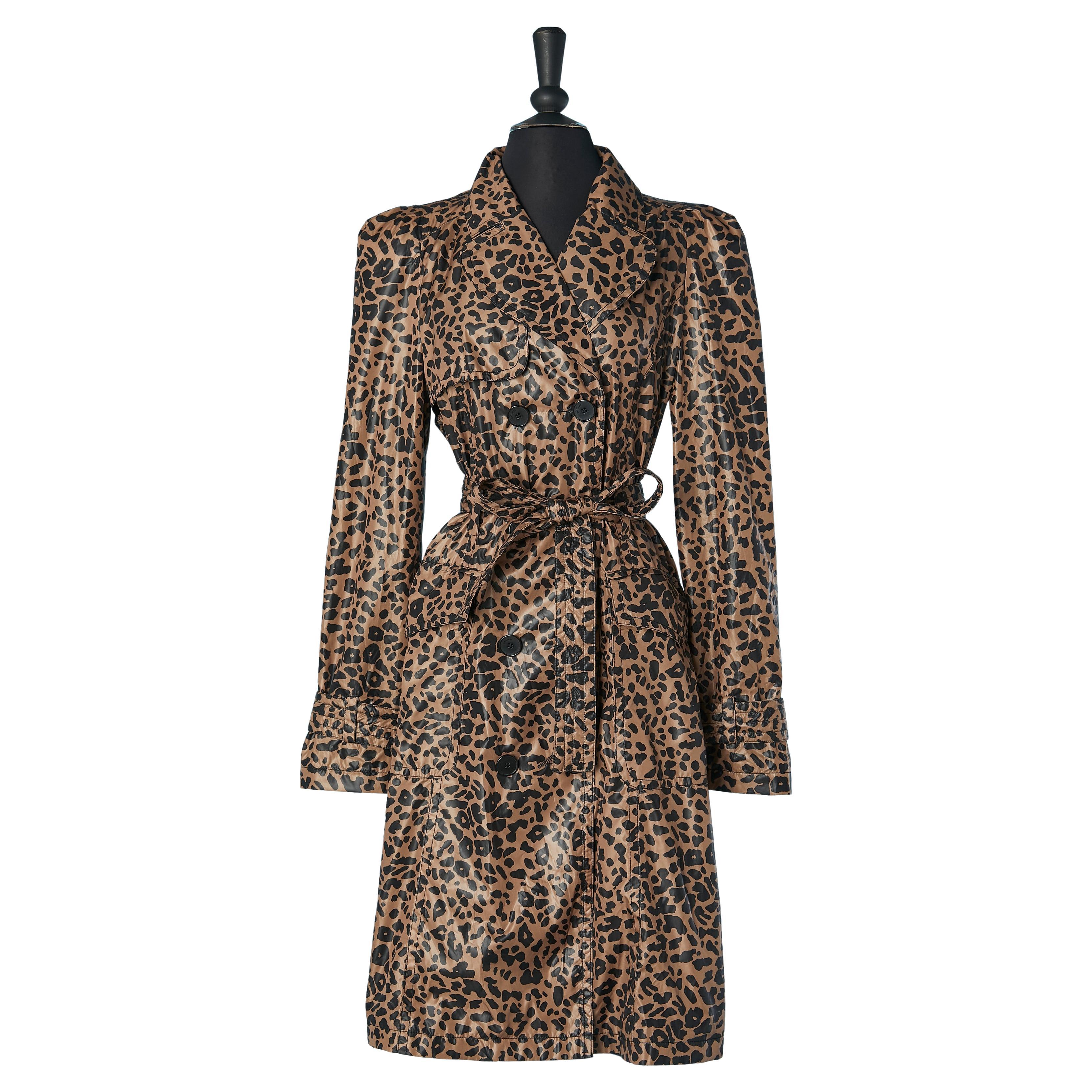 Double breasted trench-coat with leopard print Galliano For Sale