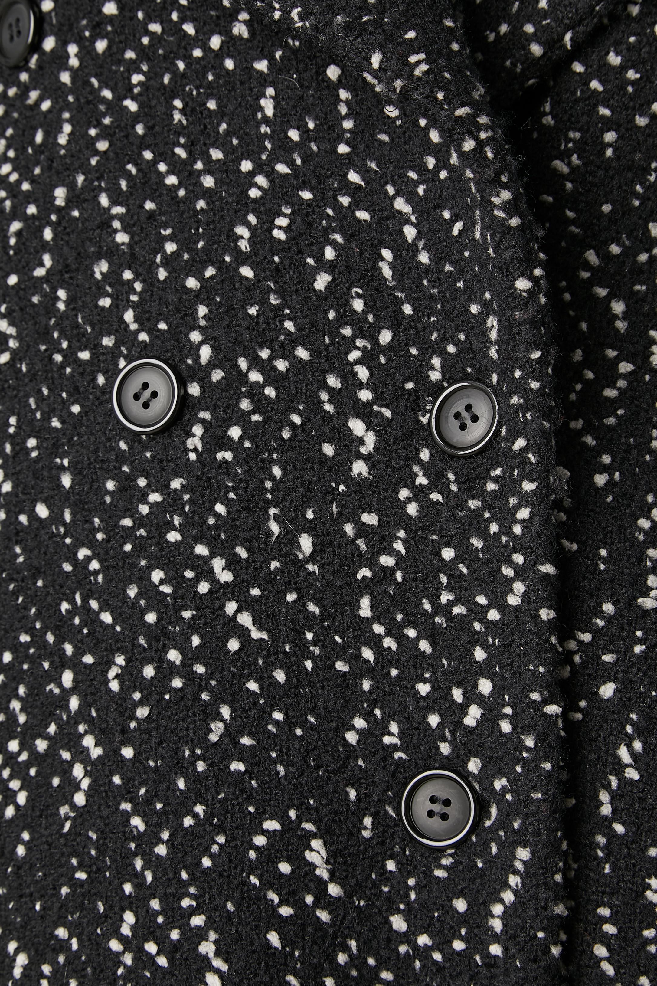 Black Double-breasted  wool coat black speckled white Céline Circa 2000 For Sale
