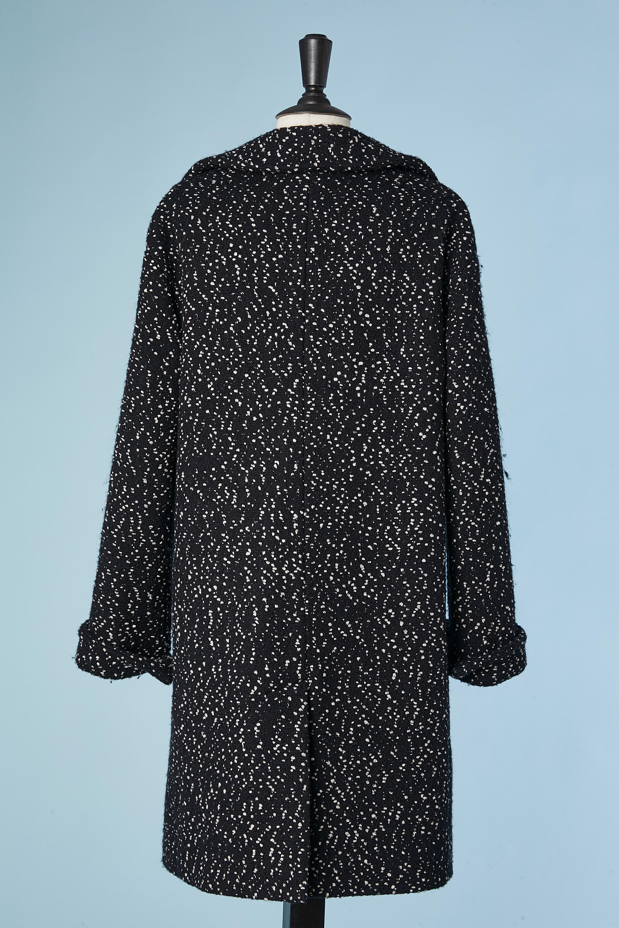 Women's Double-breasted  wool coat black speckled white Céline Circa 2000 For Sale