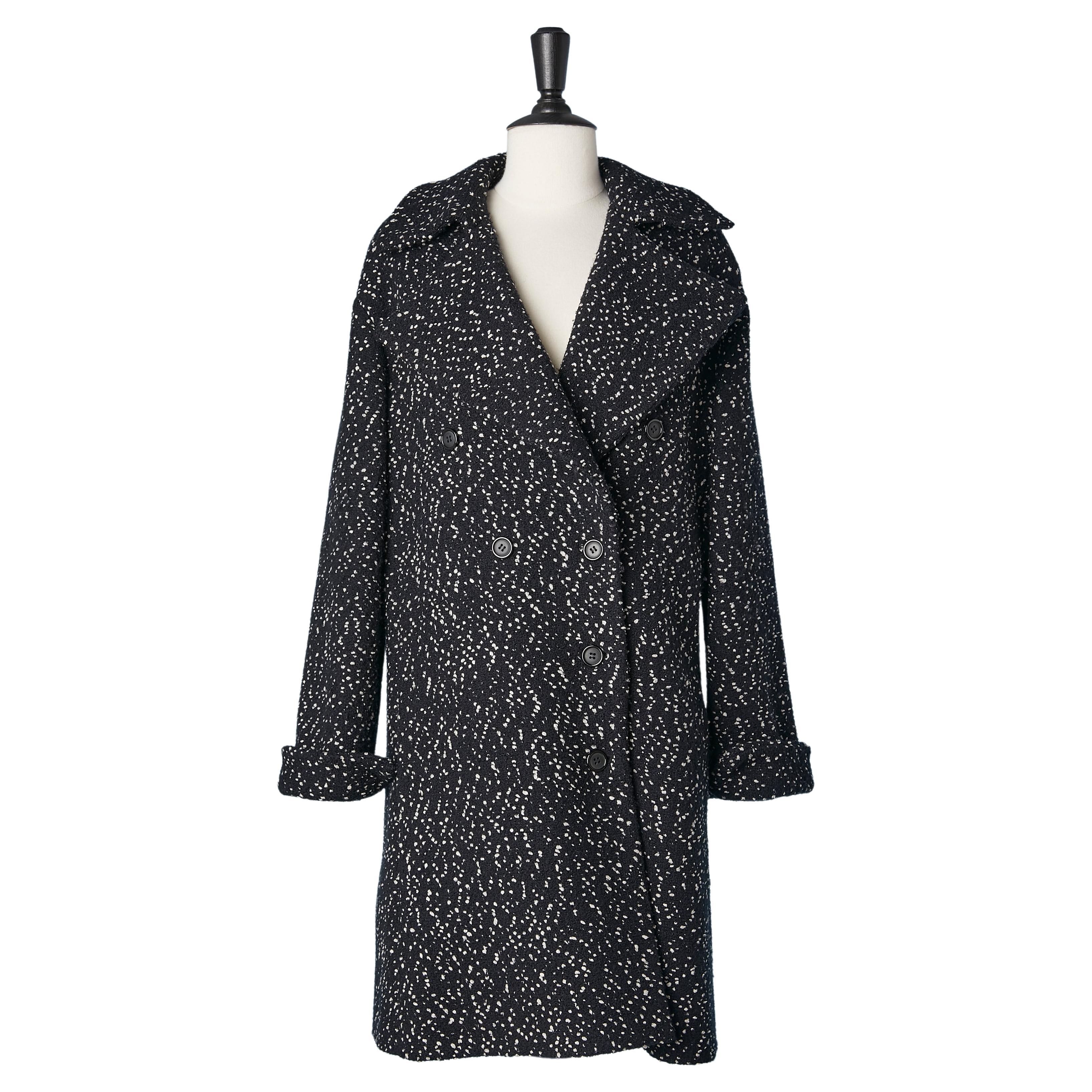 Double-breasted  wool coat black speckled white Céline Circa 2000 For Sale