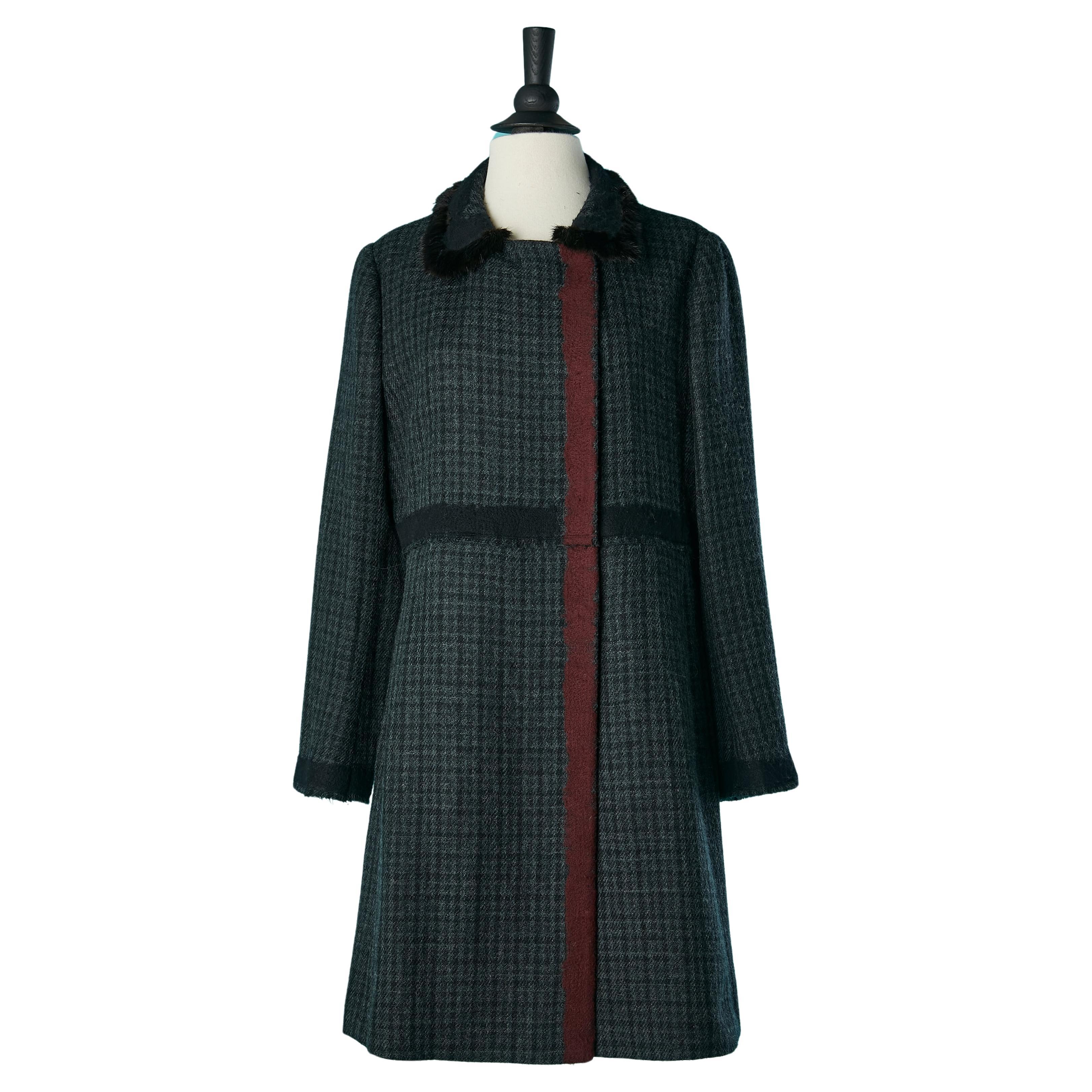 Double-breasted wool coat with mink collar Prada  For Sale