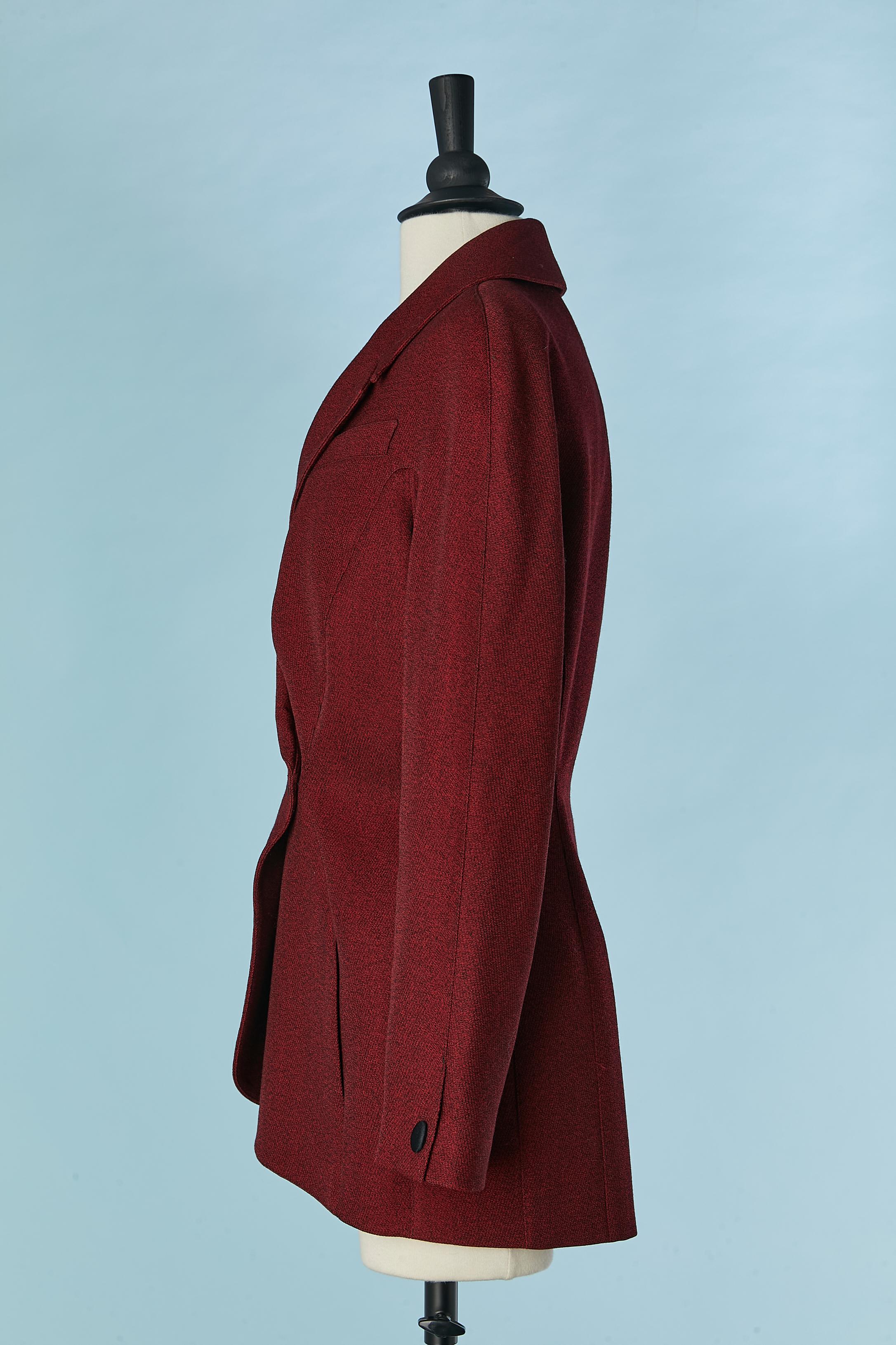 Veste en laine chinée rouge et noire à double boutonnage et manches raglan Thierry Mugler  Pour femmes en vente