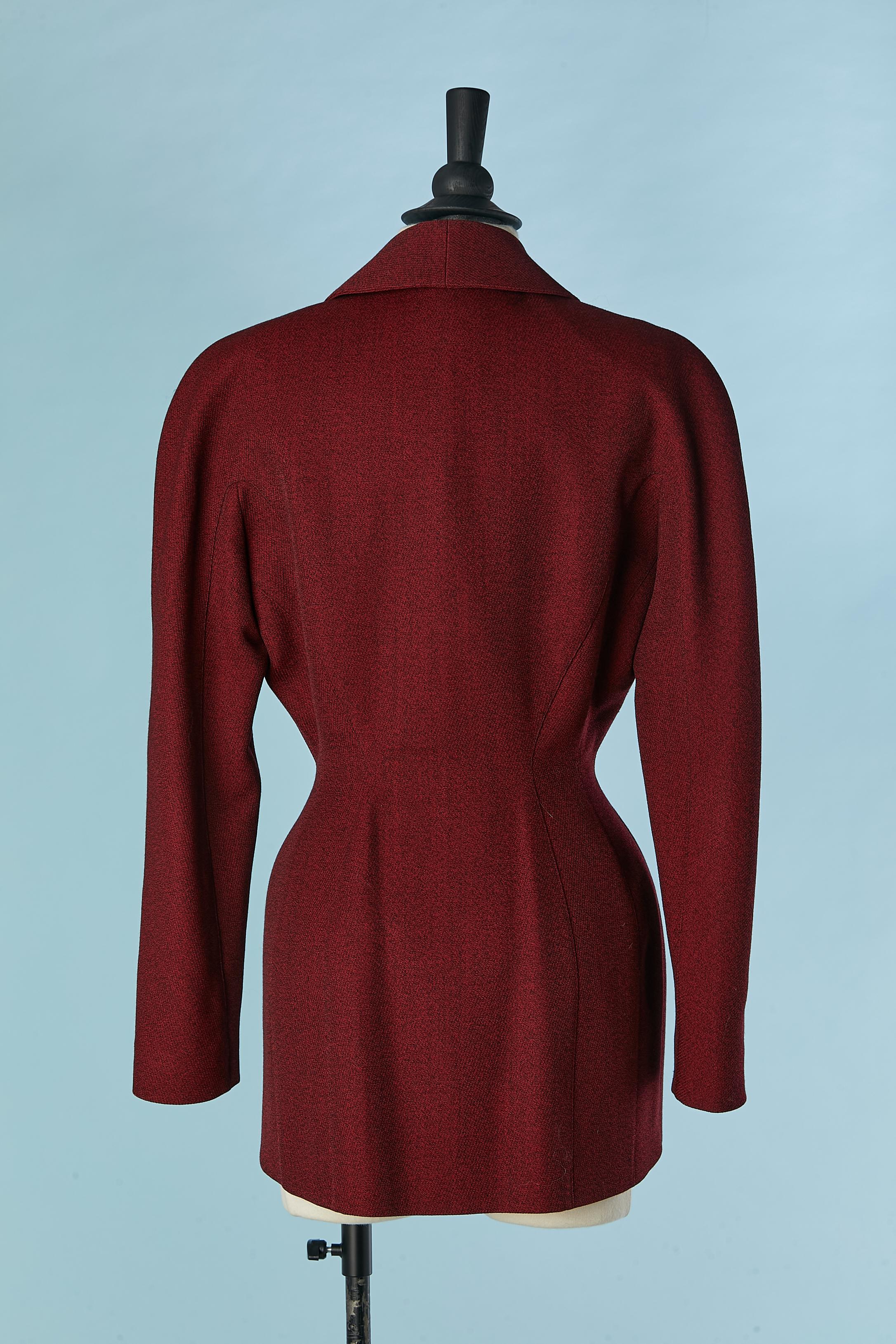 Veste en laine chinée rouge et noire à double boutonnage et manches raglan Thierry Mugler  en vente 1