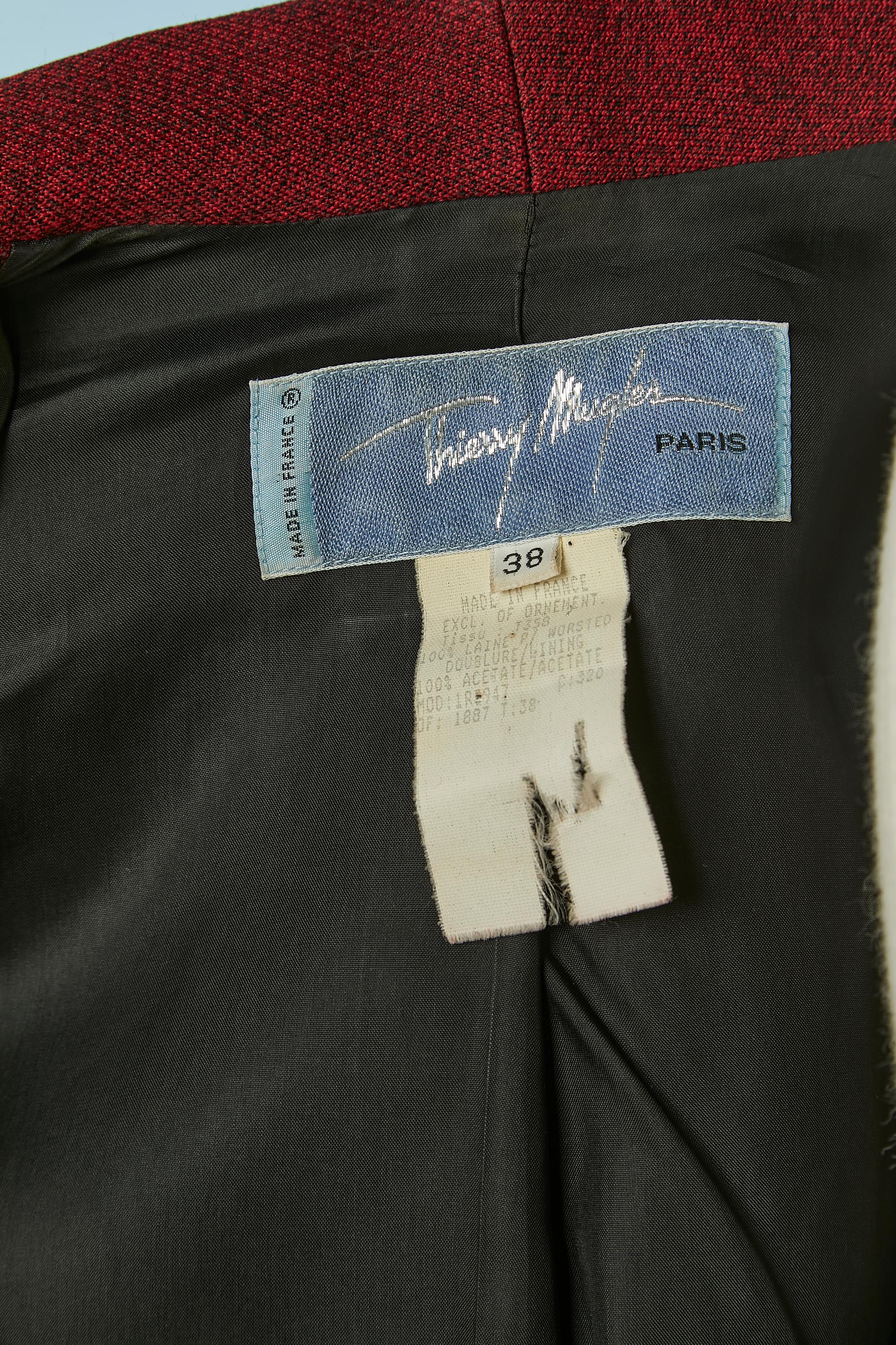 Veste en laine chinée rouge et noire à double boutonnage et manches raglan Thierry Mugler  en vente 2