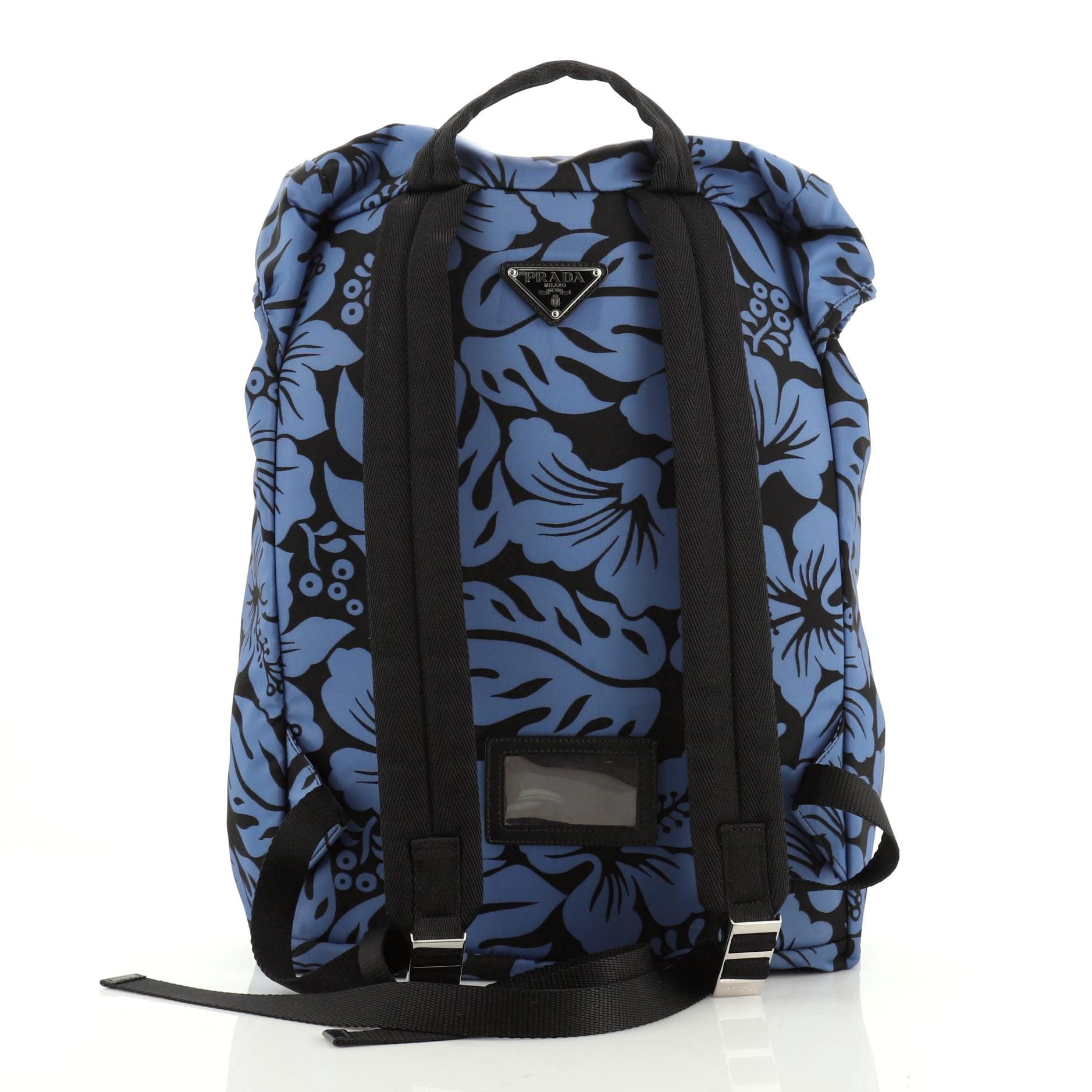 Black Double Buckle Backpack Printed Tessuto Large