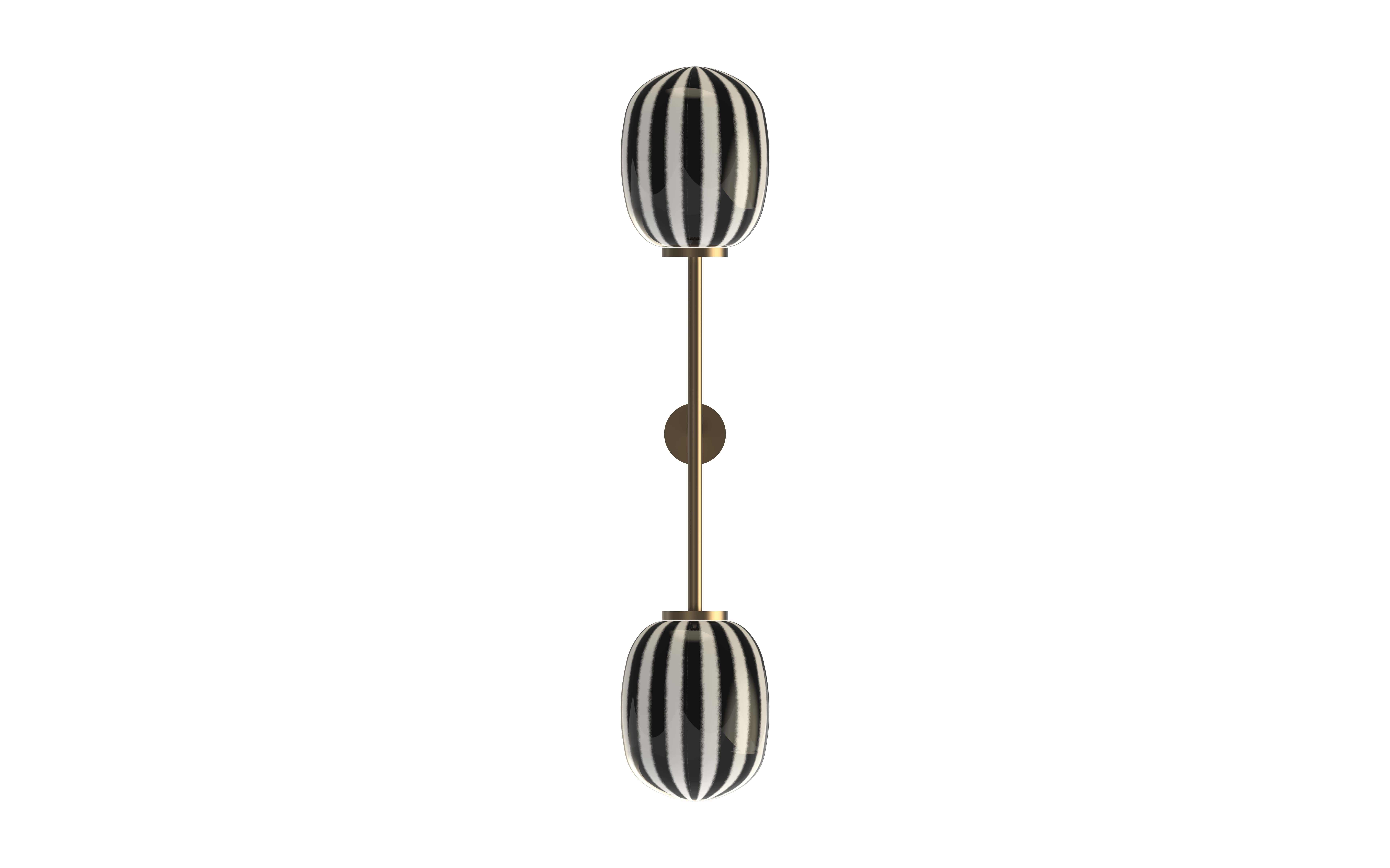 Modern Double Bullseye Black and White Wall Sconce Light with Blown Glass and Brass For Sale