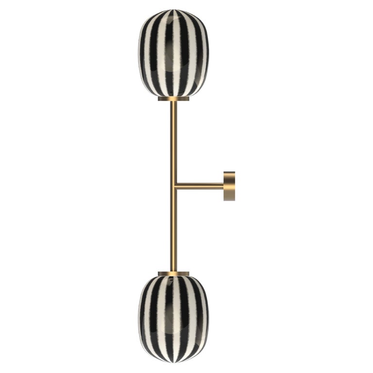 Double Bullseye Black and White Wall Sconce Light with Blown Glass and