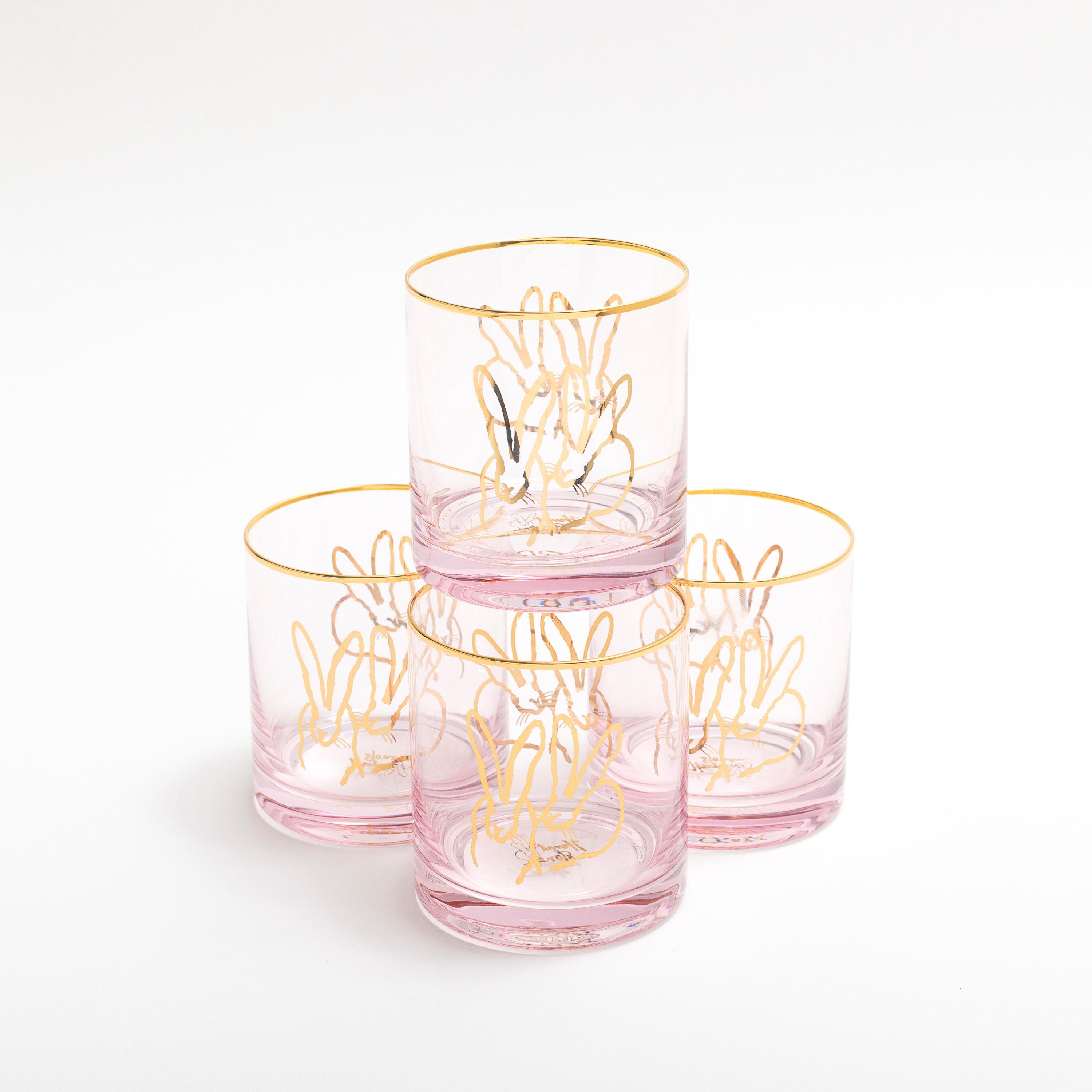 Asian Hunt Slonem Double Bunny Old Fashioned Glasses, Mixed For Sale