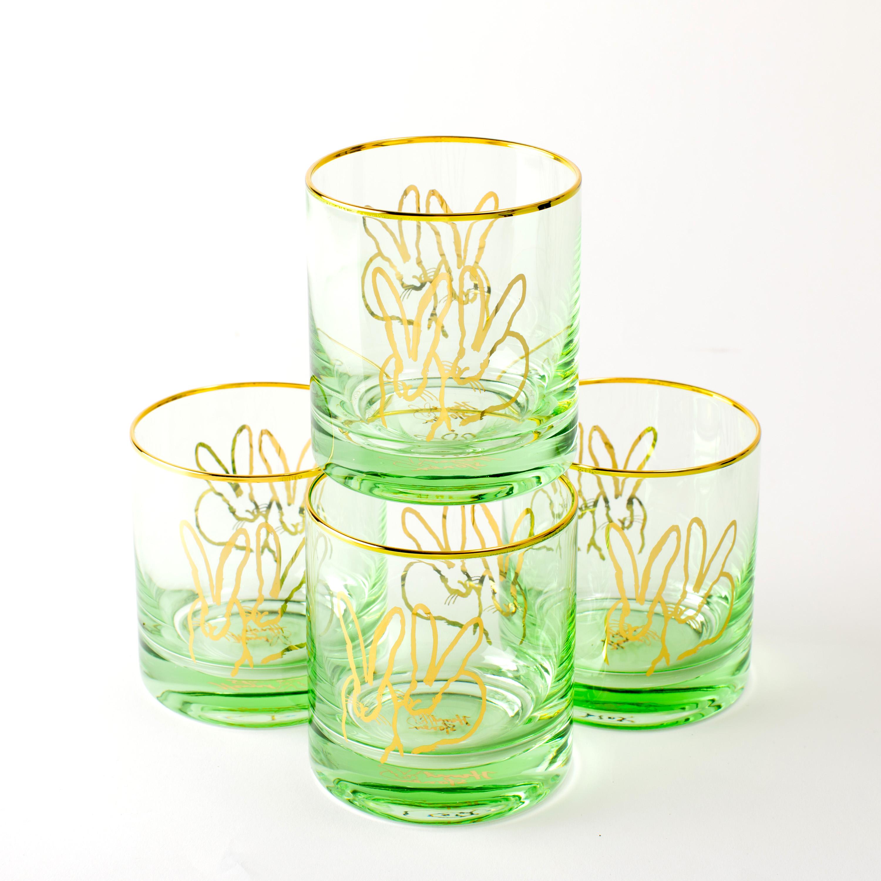 Hunt Slonem Double Bunny Old Fashioned Glasses, Mixed In New Condition For Sale In Summit, NJ