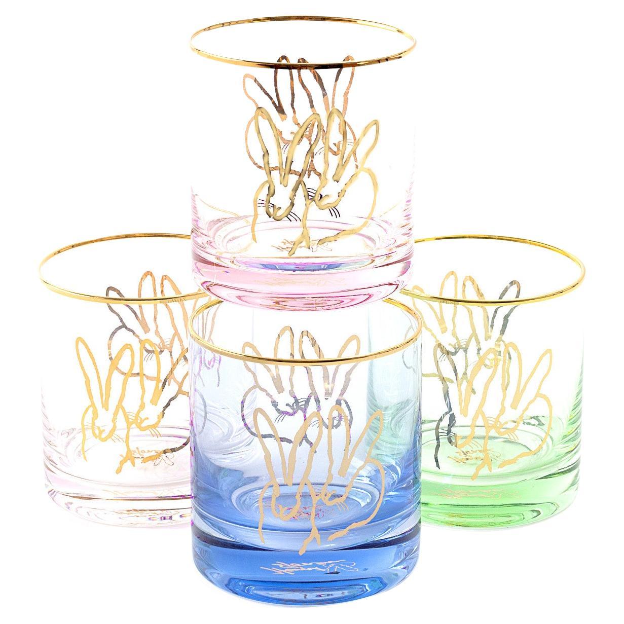 Hunt Slonem Double Bunny Old Fashioned Glasses, Mixed For Sale