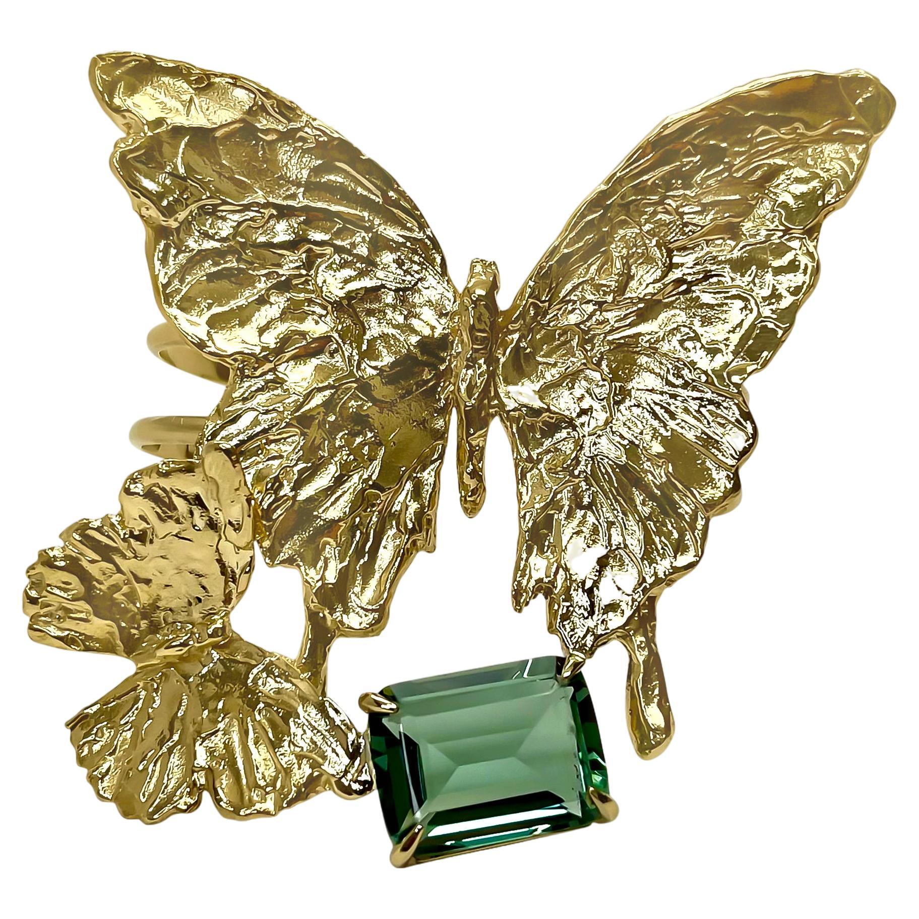 Manchette papillon double en quartz vert en vente