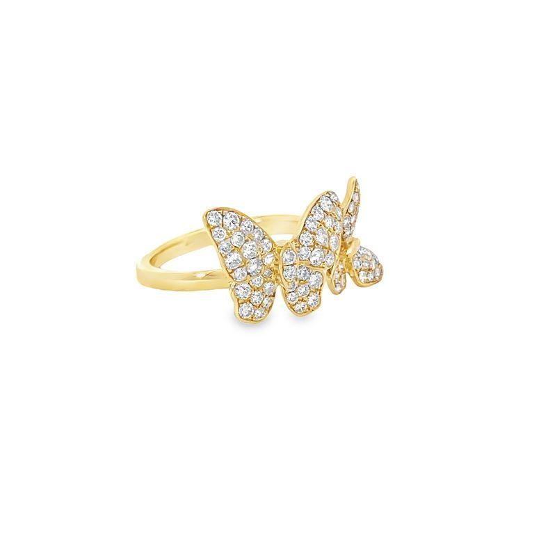 Modern Double Butterfly Fashion Ring .85ct 18k YG For Sale