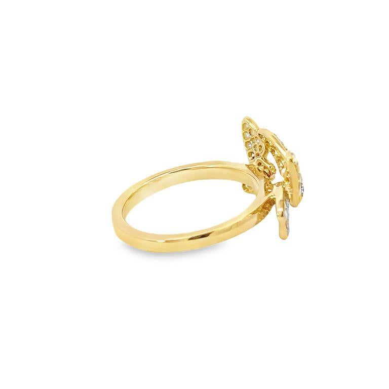 Round Cut Double Butterfly Fashion Ring .85ct 18k YG For Sale