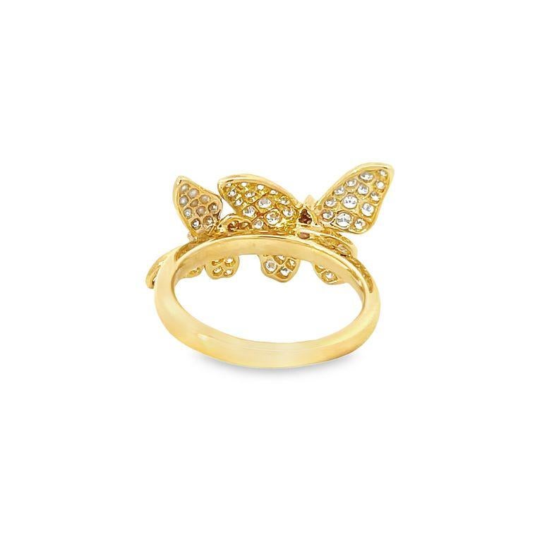 Double Butterfly Fashion Ring .85ct 18k YG In New Condition For Sale In New York, NY