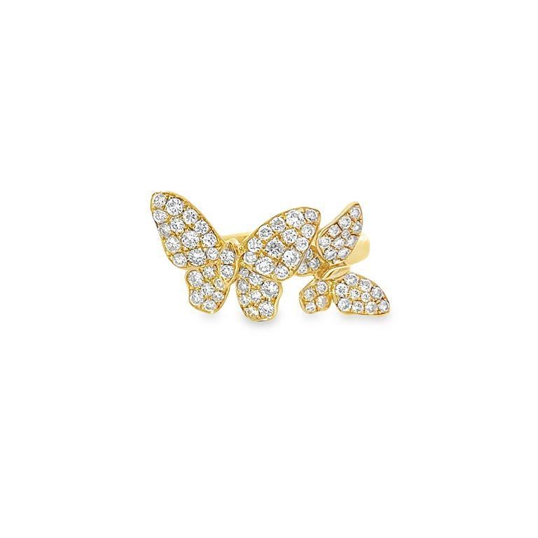 Women's Double Butterfly Fashion Ring .85ct 18k YG For Sale