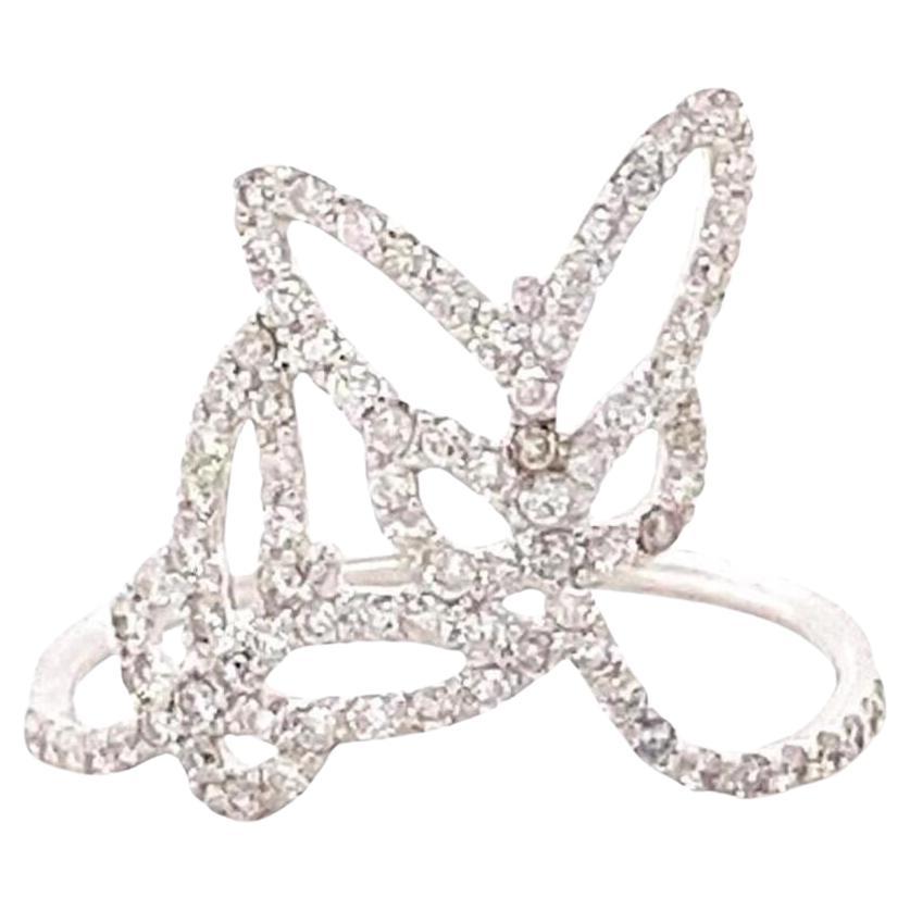 Anello con doppio diamante naturale a farfalla in oro massiccio 14K (certificato)