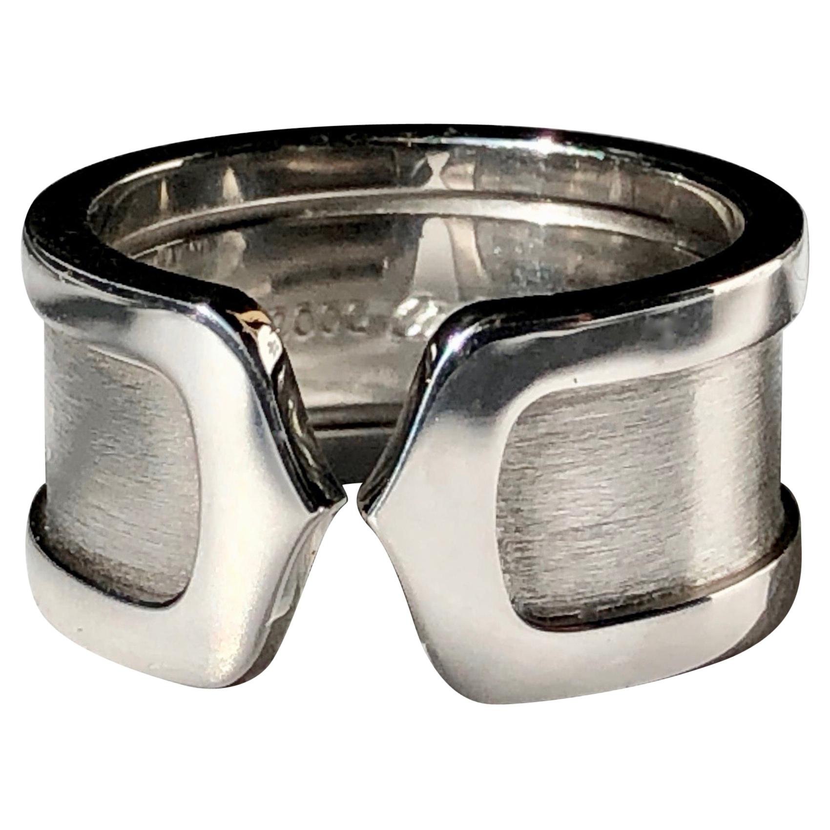 Double C Cartier 18 Karat White Gold Ring For Sale