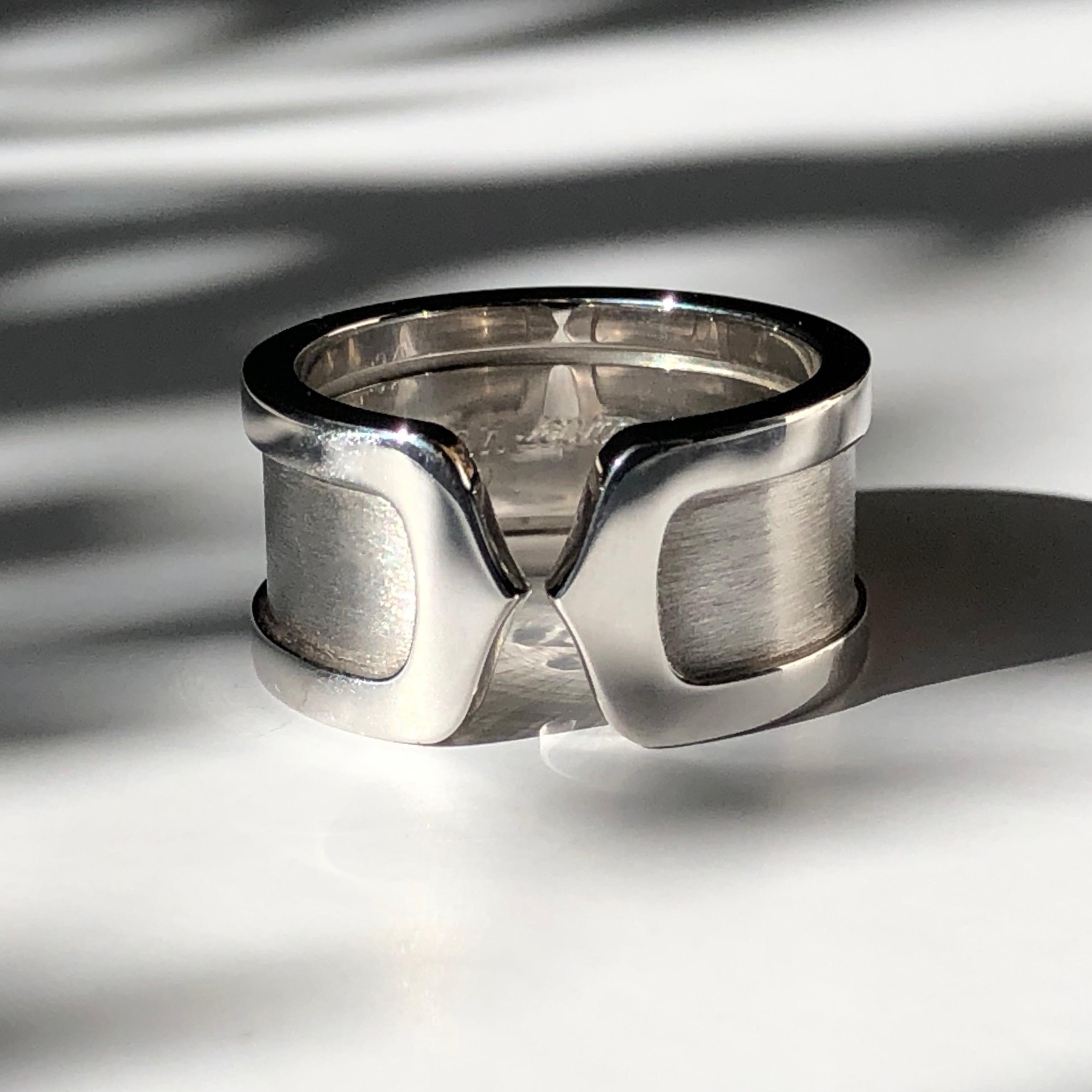 Modern Double C Cartier 18 Karat White Gold Ring For Sale