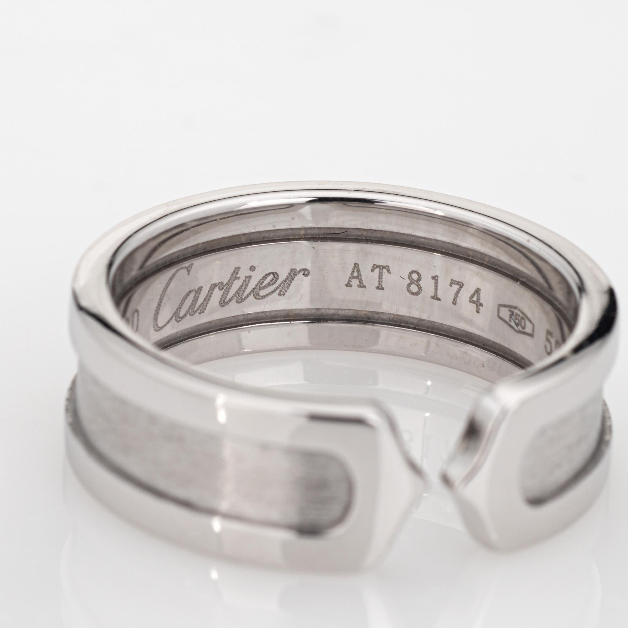 Double C Cartier Logo-Ring c2000 Nachlass 18k Weißgold Gr. 6 Band Signiert Vintage im Angebot 2
