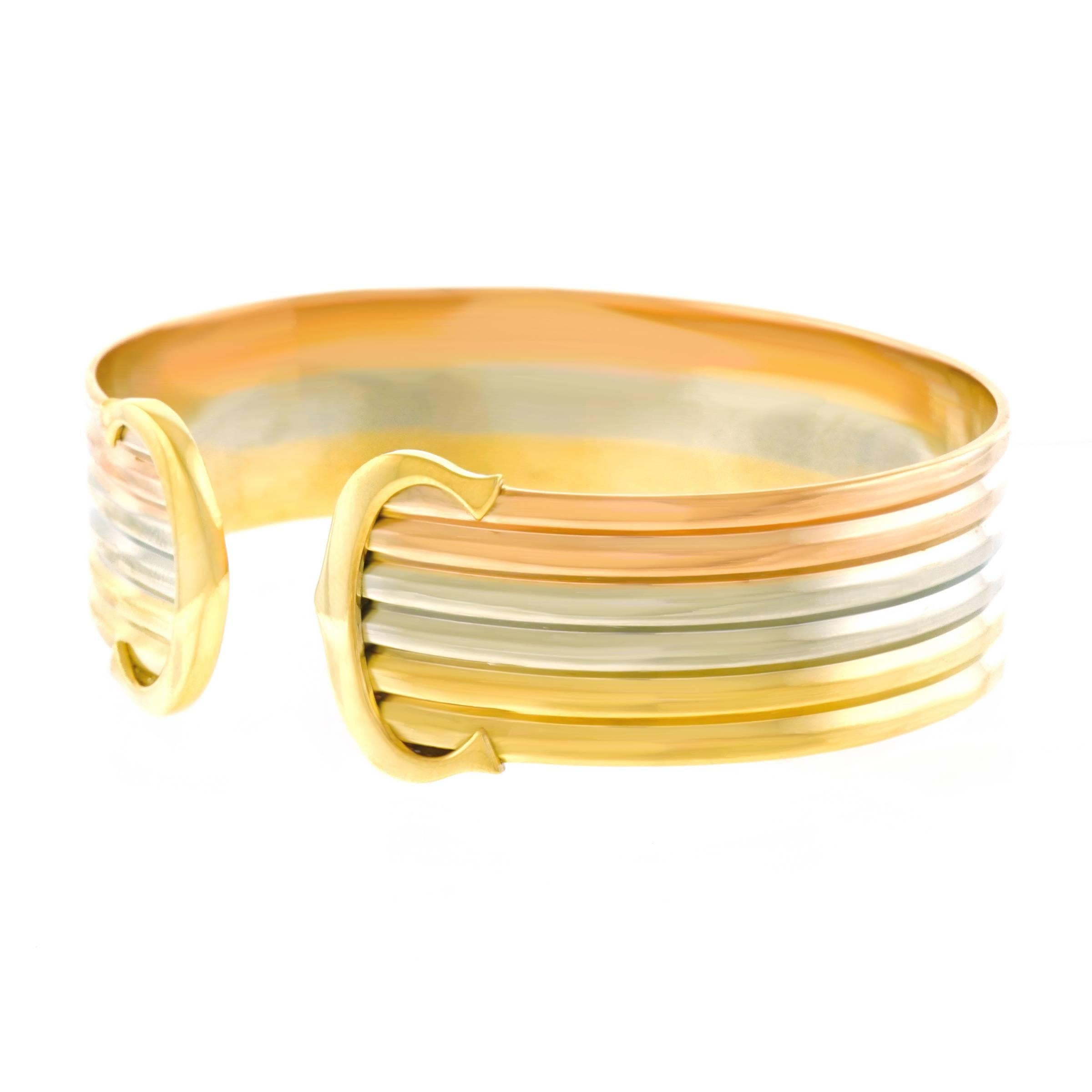 Double C de Cartier Logo Gold Cuff Bracelet 4