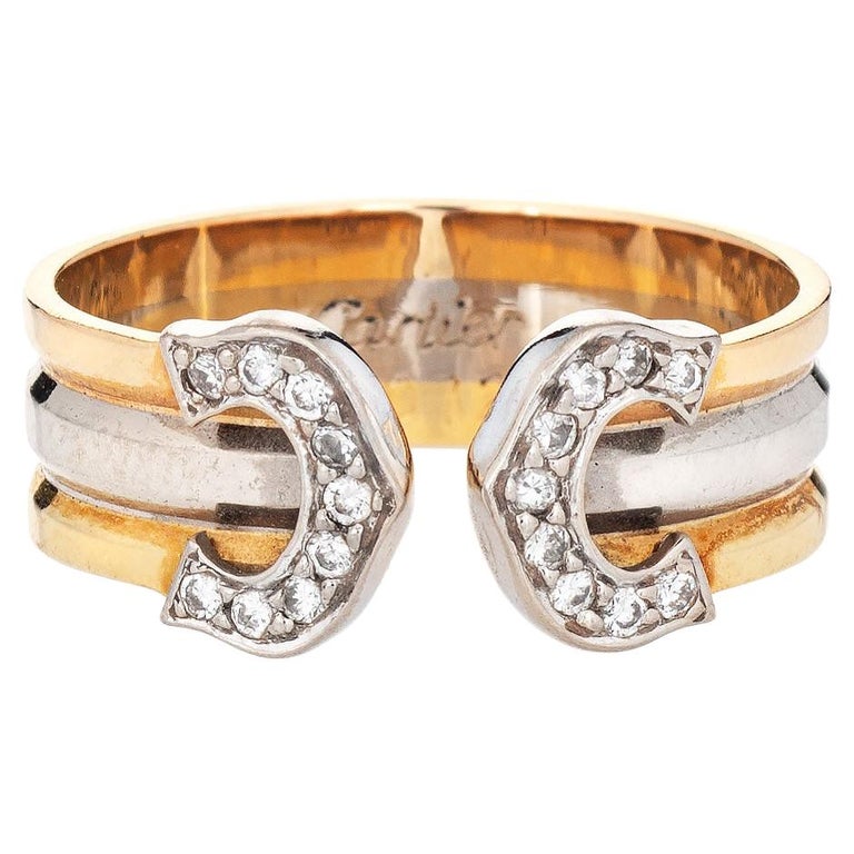 Double C de Cartier Ring Diamond Vintage 18k Tri Gold with COA at 1stDibs | vintage  cartier rings, cartier ring vintage, cartier vintage ring