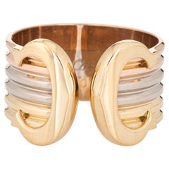 Doppelter Double C de Cartier Ring 18k Tri Gold Band Vintage Trinity