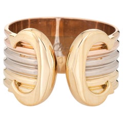 Double C de Cartier Ring 18k Tri Gold Band Vintage Trinity