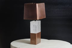 Double C Table Lamp with Copper Shade, Crystal and Copper by Robert Kuo Handmade